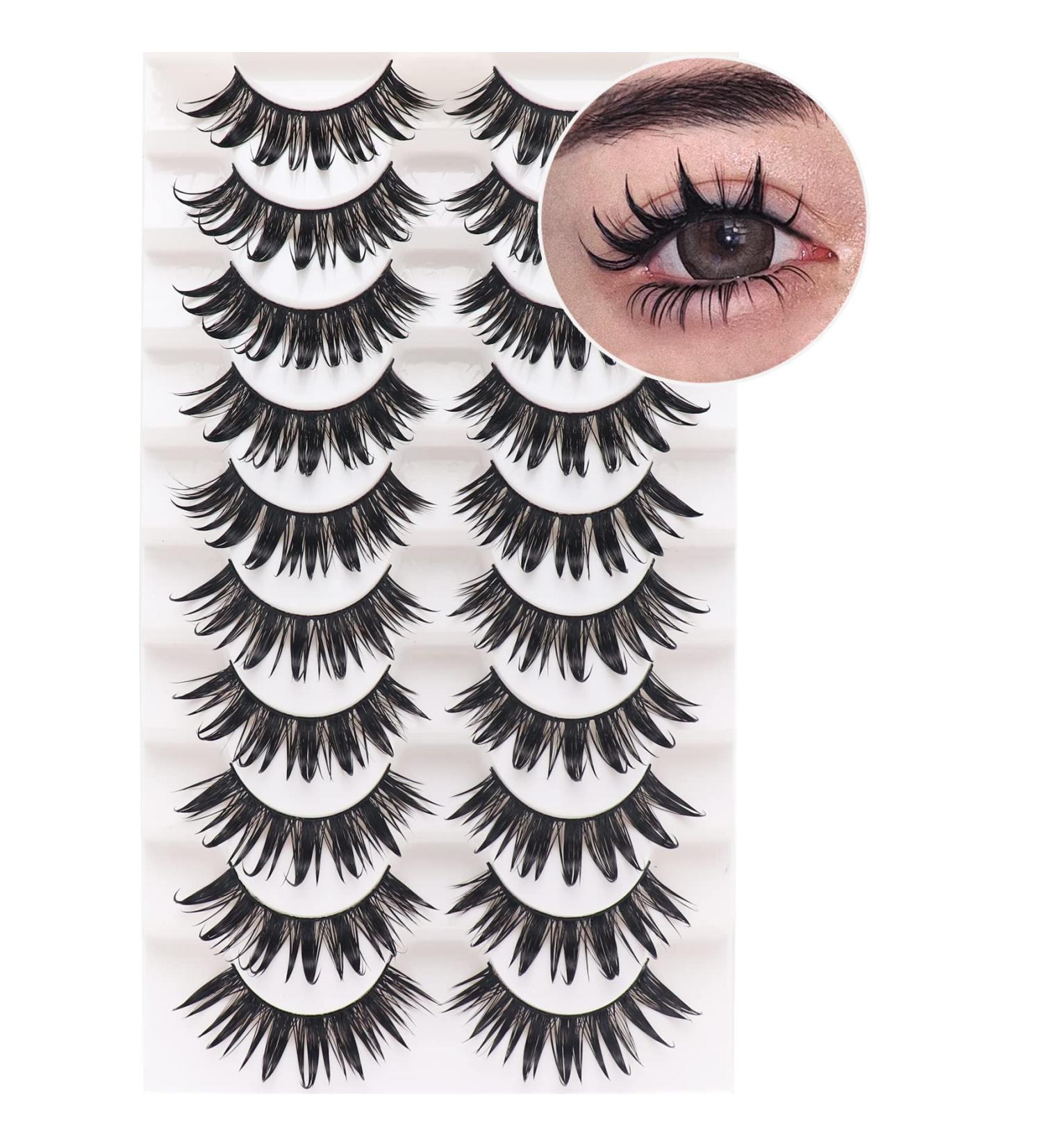 Losha False Eyelashes 20mm Spiky Manga Lashes Natural Look | 10 Pairs, Wet Look Lashes for Cosplay - Pack of Fluffy Anime False Eyelashes - Buy Online on GoSupps.com