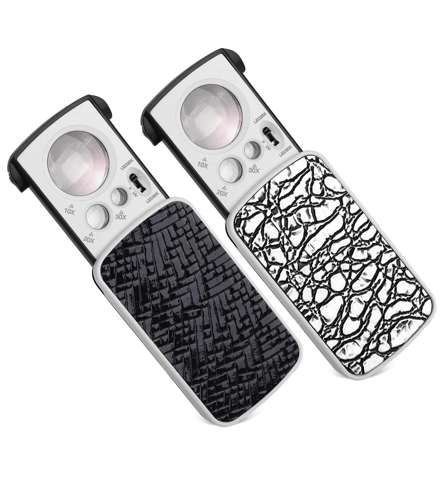 JARLINK 2 Pack LED Slide-Out Jewelers Loupe - 10X 20X 30X Illuminated Multi-Power Eye Loop Magnifier with UV Black Light - Ideal for Gems, Jewelry, Coins, Stamps - White & Black (2 Pack) - Buy Online on GoSupps.com