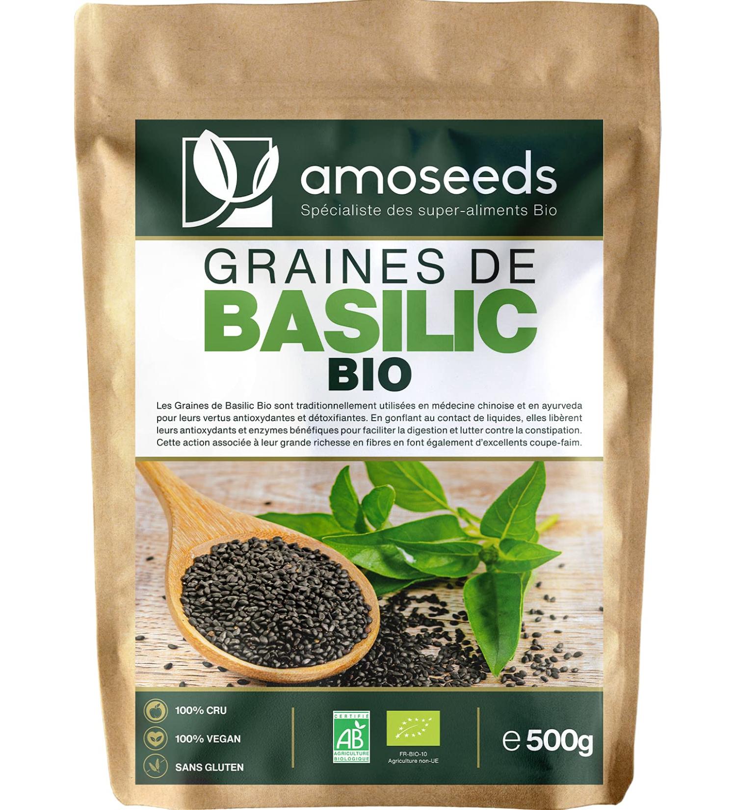 Organic Basil Seeds 500G | French Exclusive | Satiety Digestion Detox Skin | Similar to Chia Seeds | Qual - Buy Online on GoSupps.com