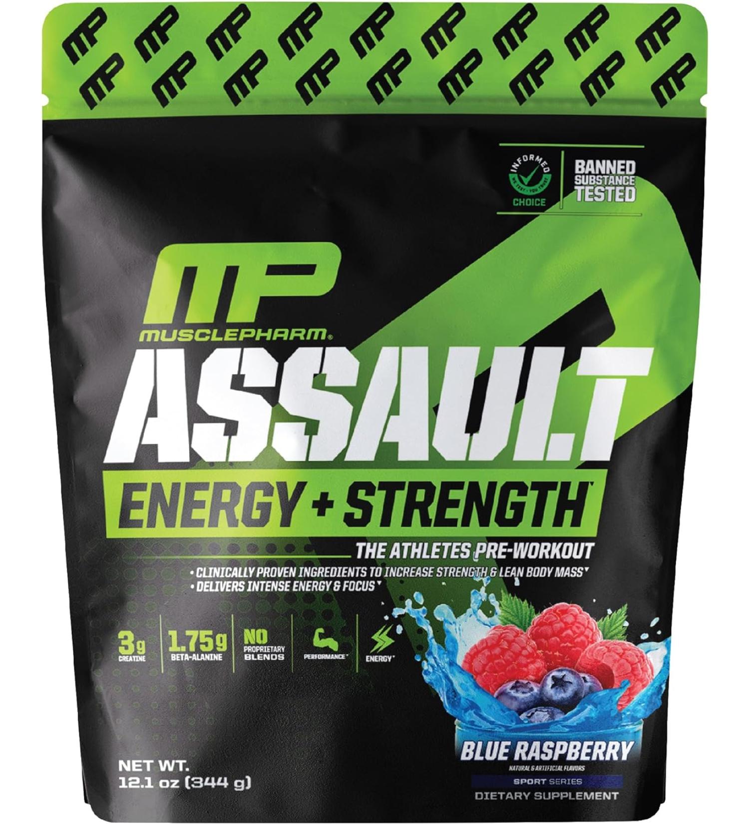 Muscle Pharm ASSAULT Blue Raspberry - Pre-Workout Powder | 30 Servings - Buy Online on GoSupps.com