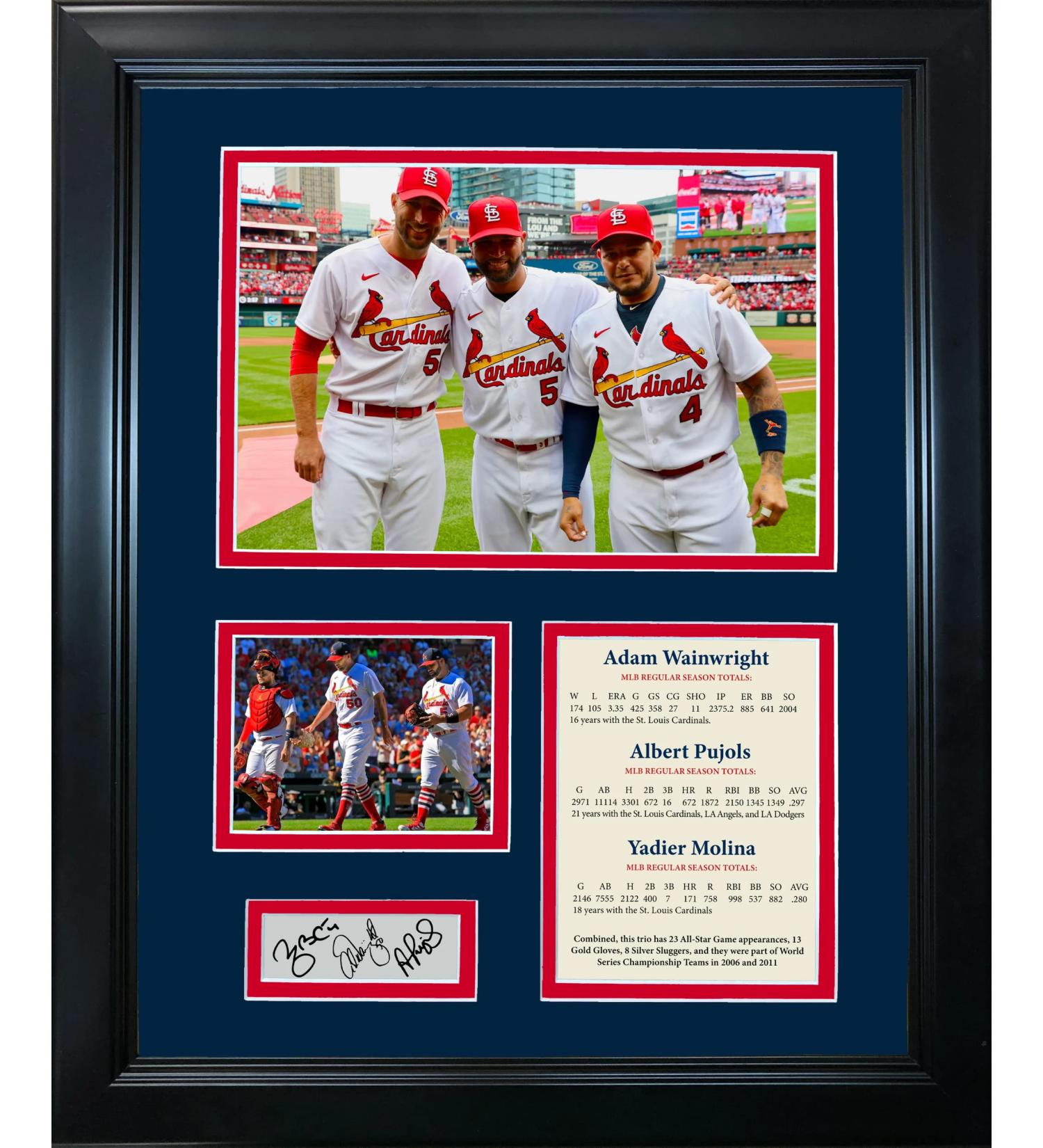 Framed Albert Pujols Yadier Molina & Adam Wainwright St. Louis Cardinals Big 3 Faksimile Lasergravur Signature Auto Baseball 27.9 x 35.6 cm Photo Sig Collage