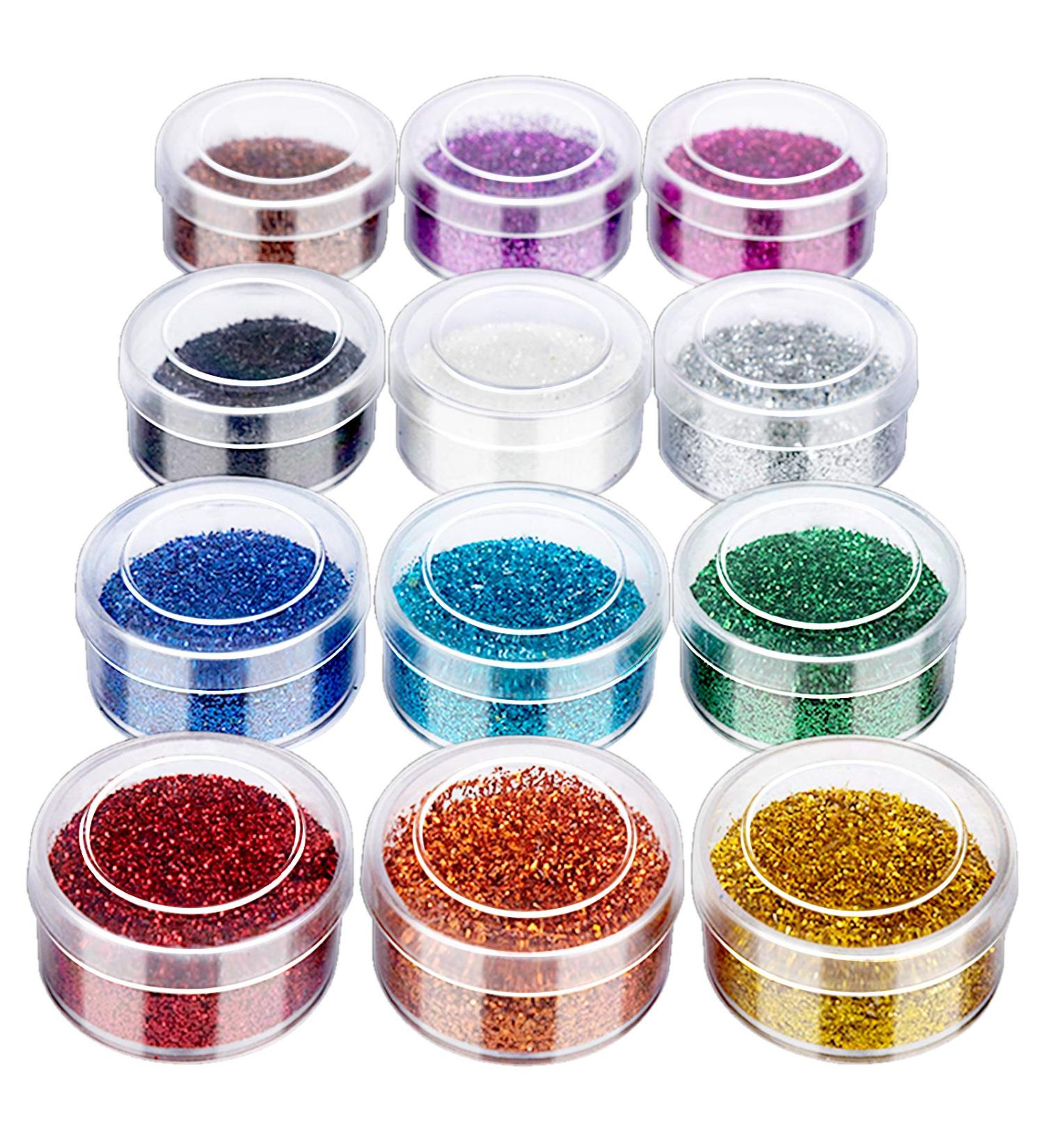 12 Pots Extra Fine Glitter FANDAMEI - Acrylic Nail & Cosmetic Glitter Set for Arts, Crafts, and Beauty - Bright Colors - Buy Online on GoSupps.com