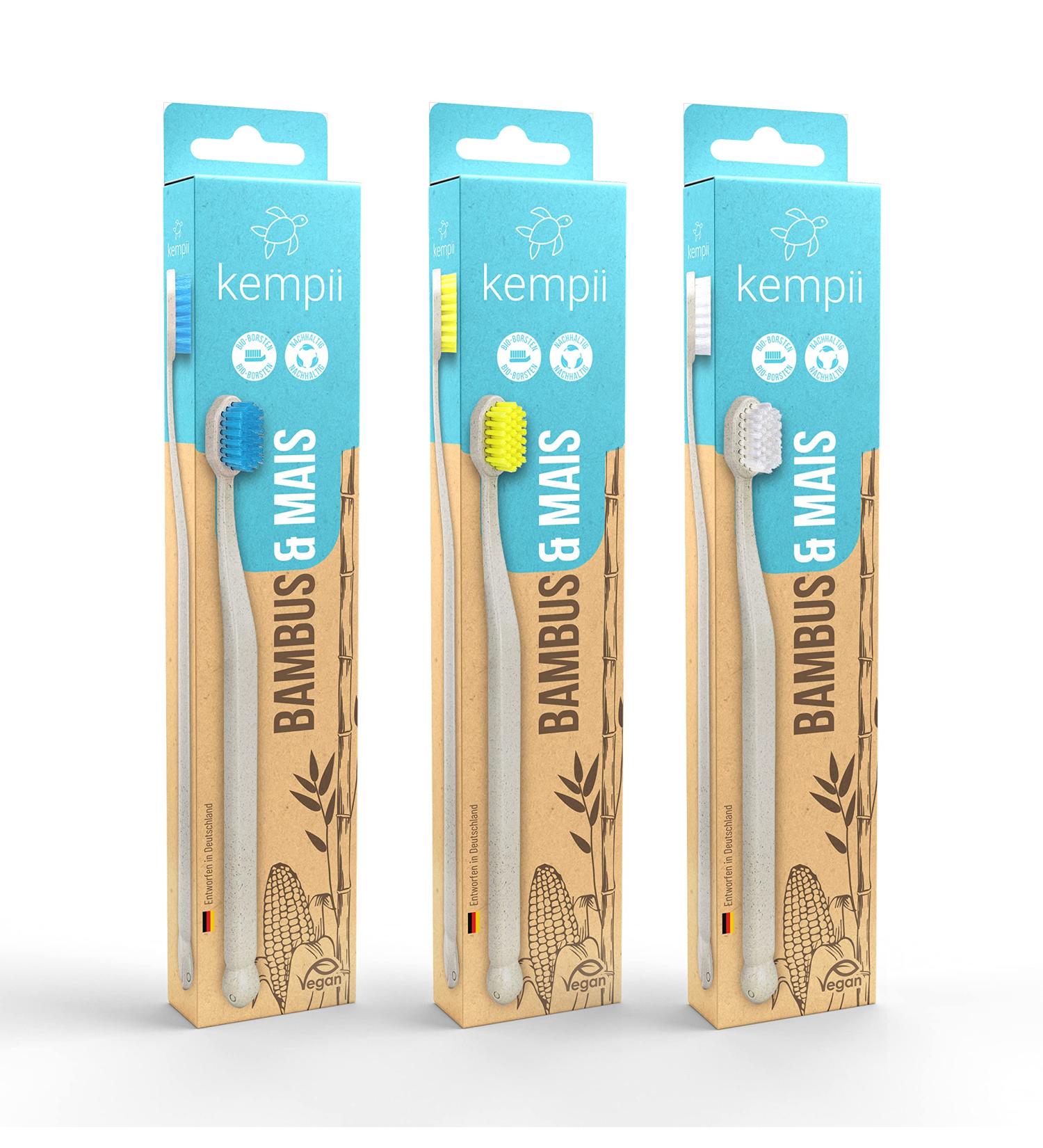 Buy Kemppi Bamboo & Corn Toothbrush Set - Eco-Friendly 3-Pack with Soft Bristles - Buy Online on GoSupps.com