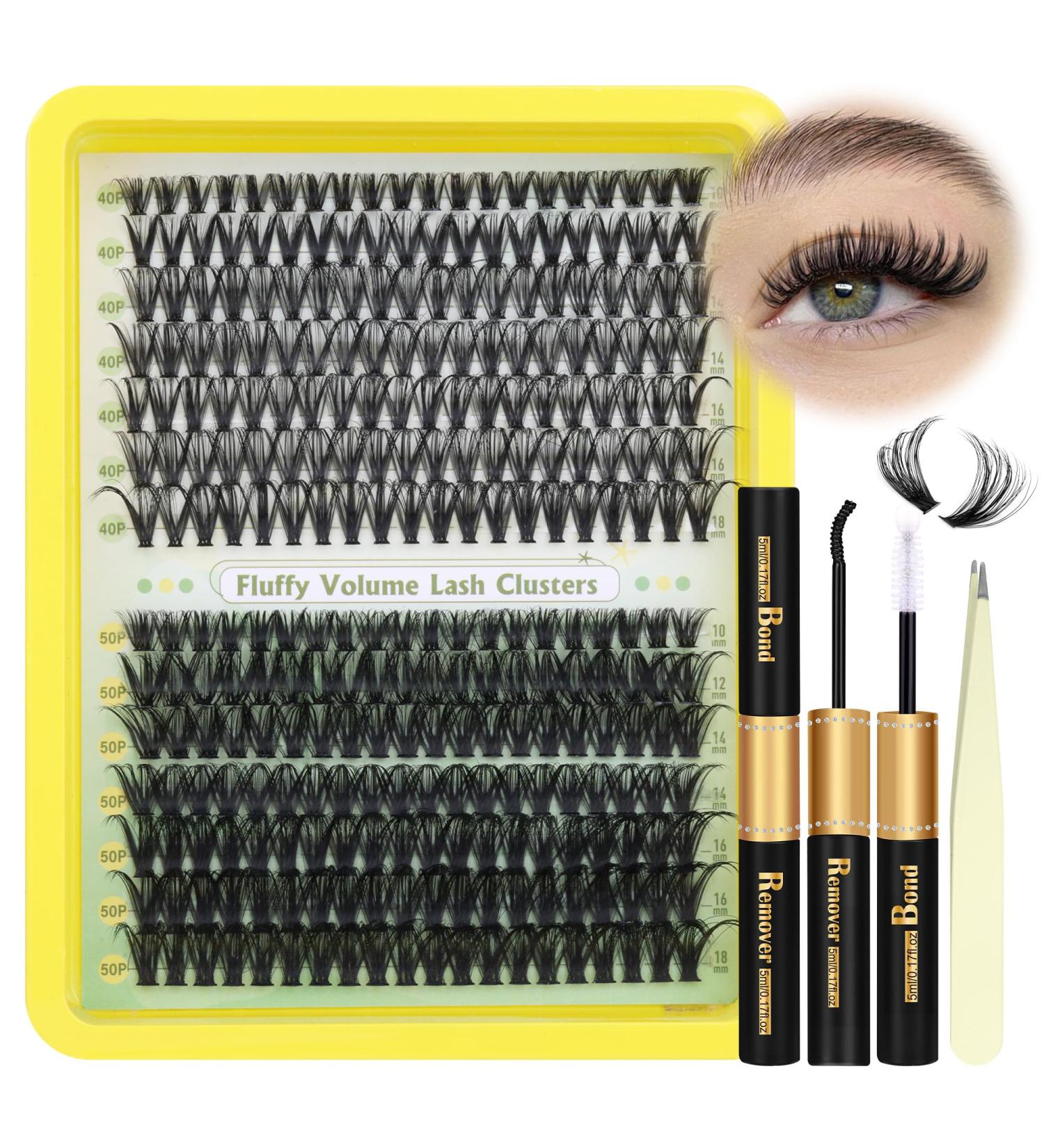 DIY Lash Extension Kit - Wispy Natural Look Cluster Eyelashes | D Curl Faux Mink Lashes by Newcally (40D & 50D) | Volume Individual Lashes Bond & Remover Included - Buy Online on GoSupps.com