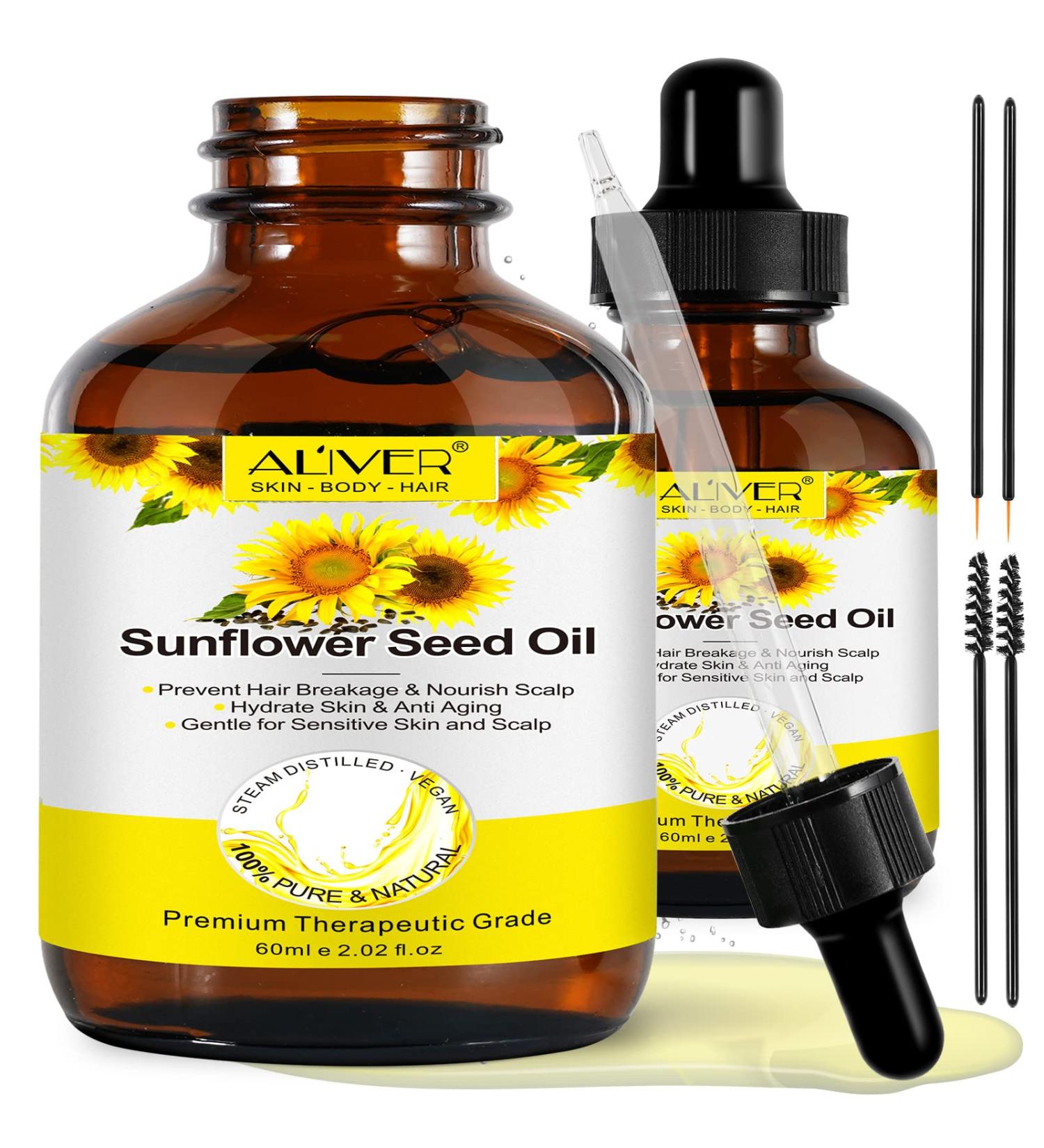 Organic Sunflower Seed Oil for Hair Growth, Scalp Nourishment, and Anti-Breakage - 2 Bottles - Buy Online on GoSupps.com
