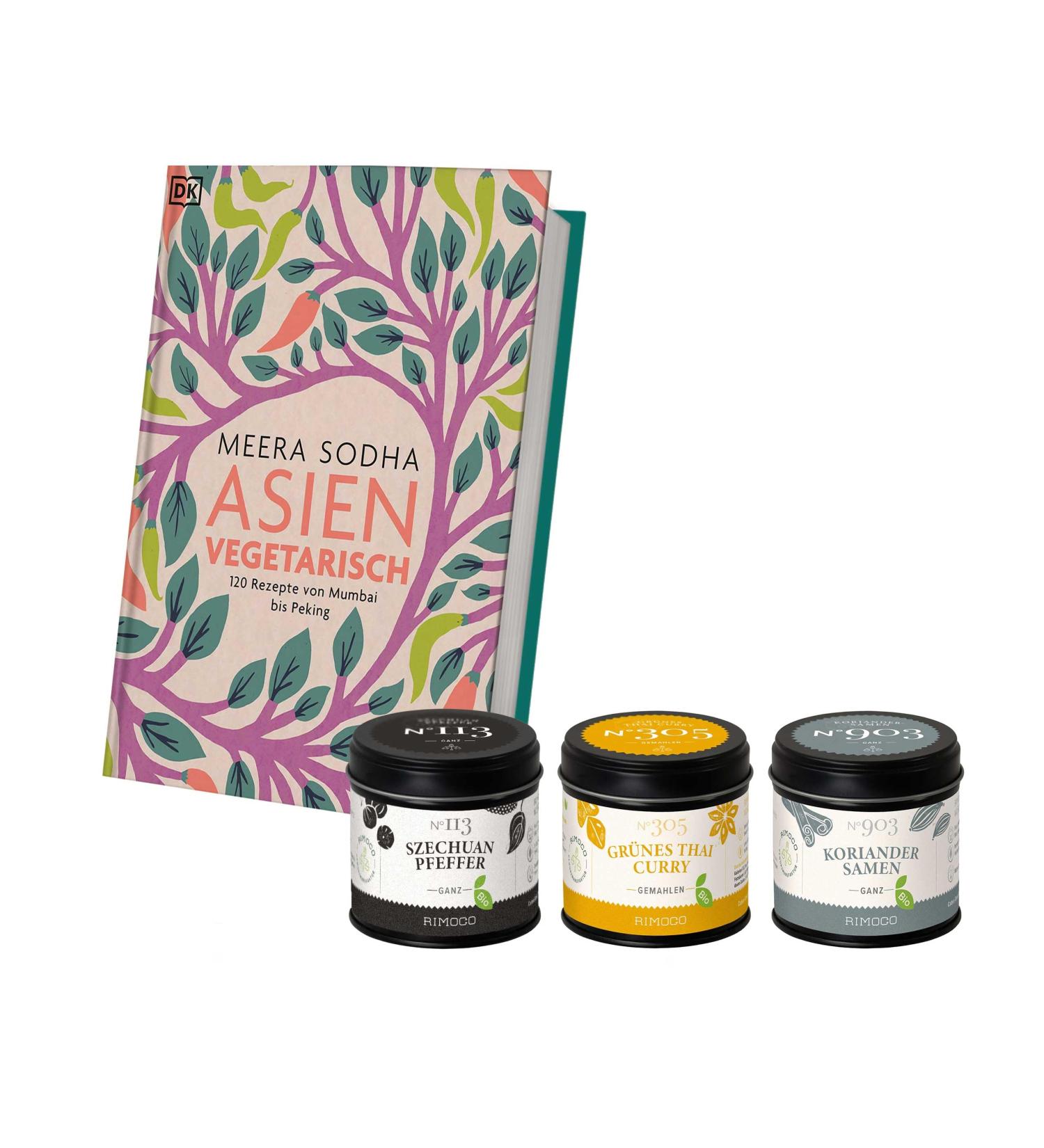 Rimoco Asia Vegetarian Gift Set - Cookbook & Authentic Spices: Szechuan Pepper Green Thai Curry Coriander Seeds - Buy Online on GoSupps.com