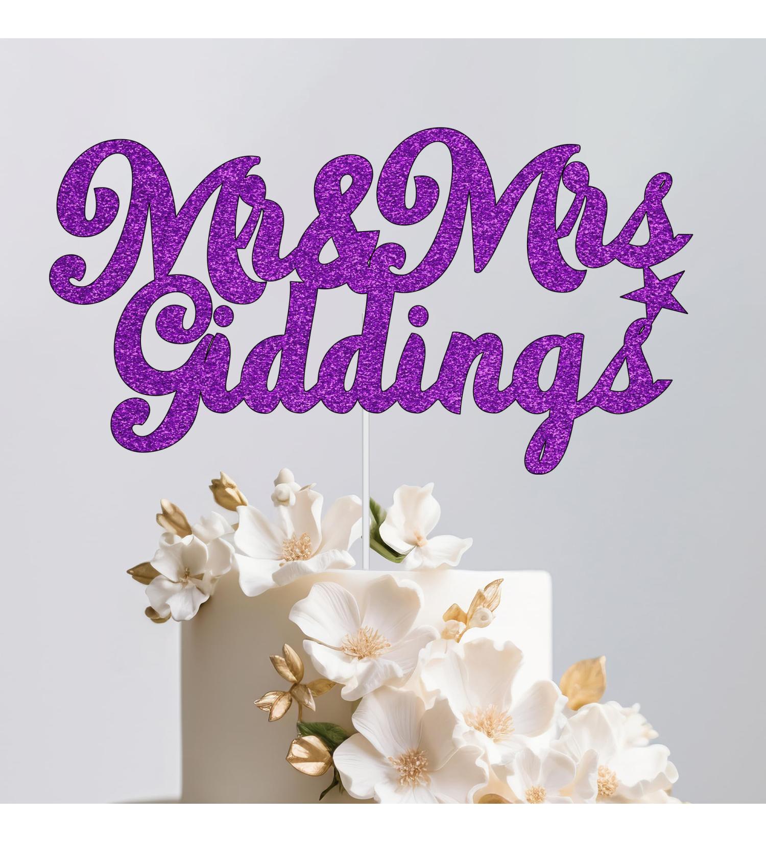 Trimming Shop Personalised Mr & Mrs Purple Glitter Cake Topper Customise Surname for Wedding Bridal Shower Anniversary Bride and Groom Valentine's Day Celebration Cake Decoration - Buy Online on GoSupps.com
