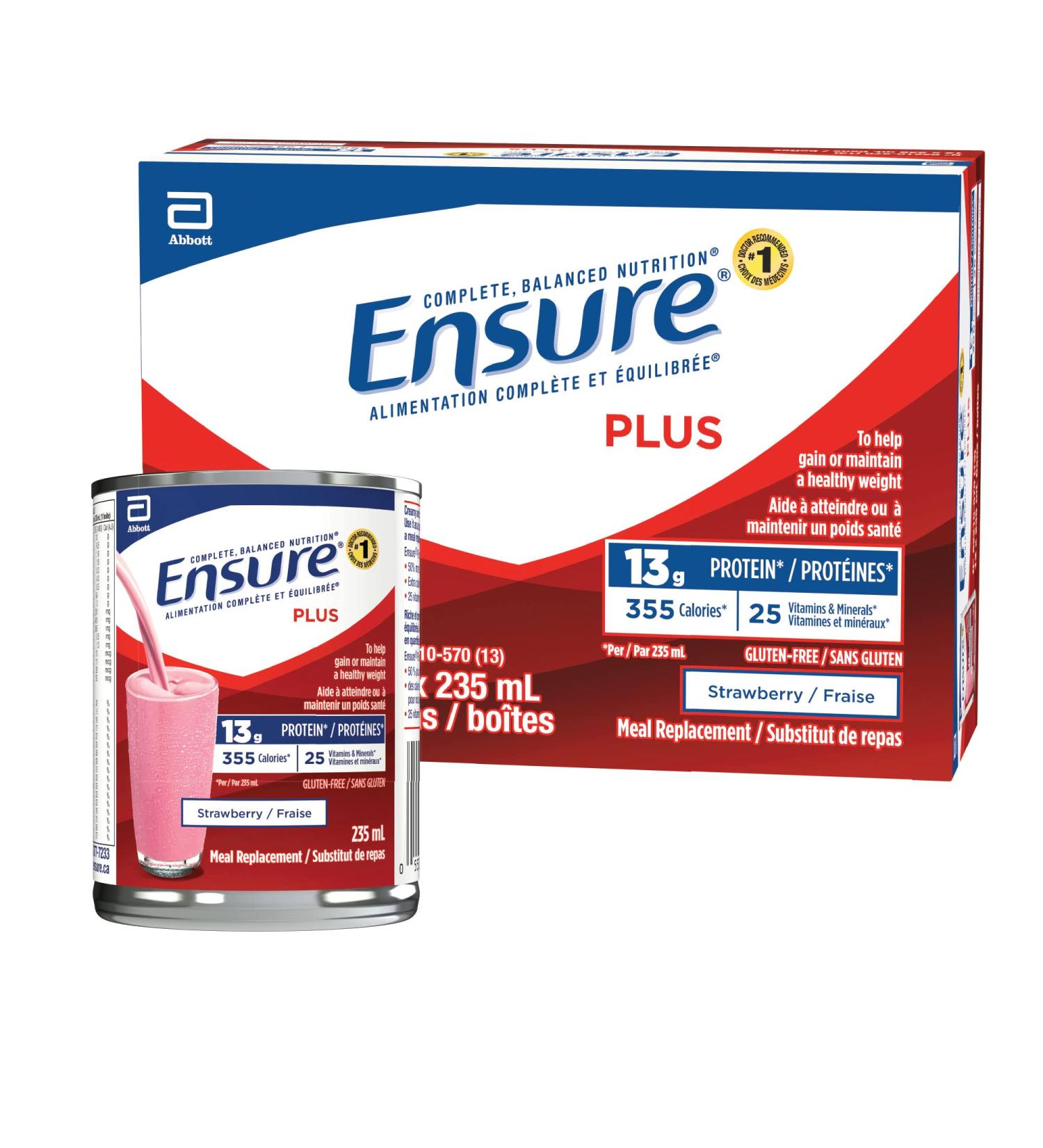 Ensure Plus Meal Replacement Complete Balanced Nutrition Strawberry 12 x 235 mL Can - Buy Online on GoSupps.com