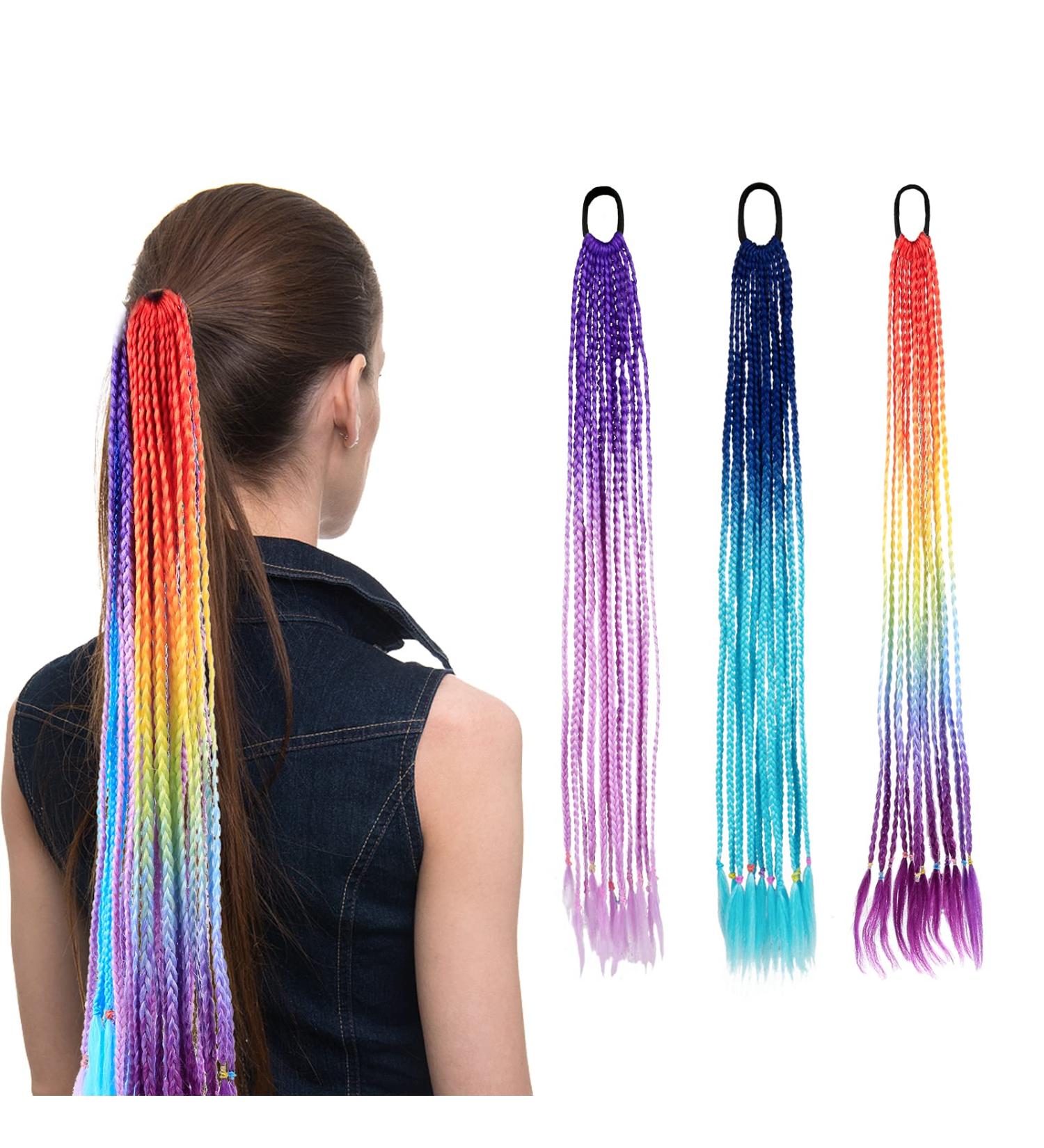 Colorful Braided Hair Tie Bands - 36 Pieces Color Gradient Hair Extensions for Girls - Buy Online on GoSupps.com
