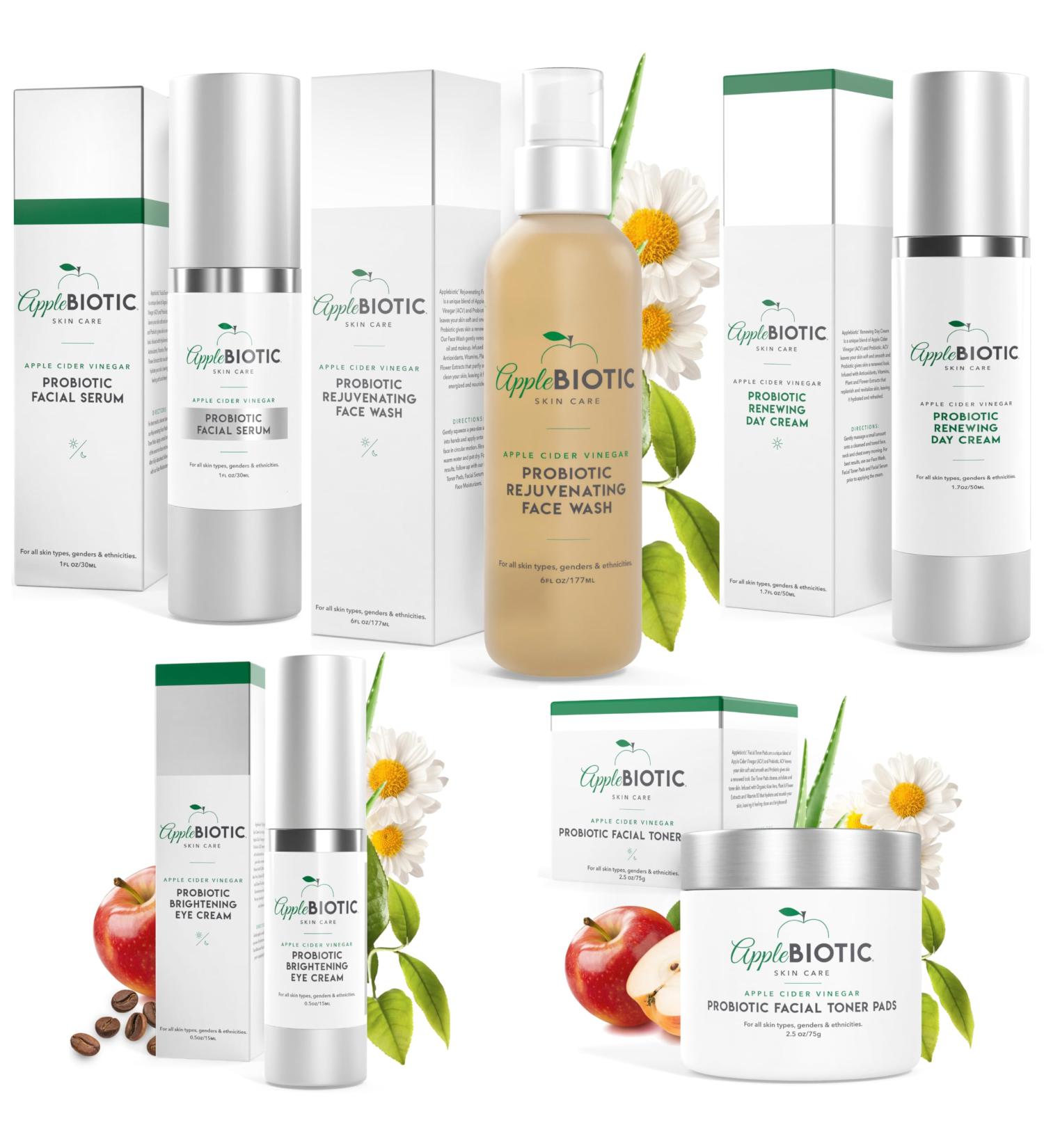 AppleBiotic Skincare Bundle - Face Wash Toner Pads Face Serum Eye Cream Day Cream - Buy Online on GoSupps.com