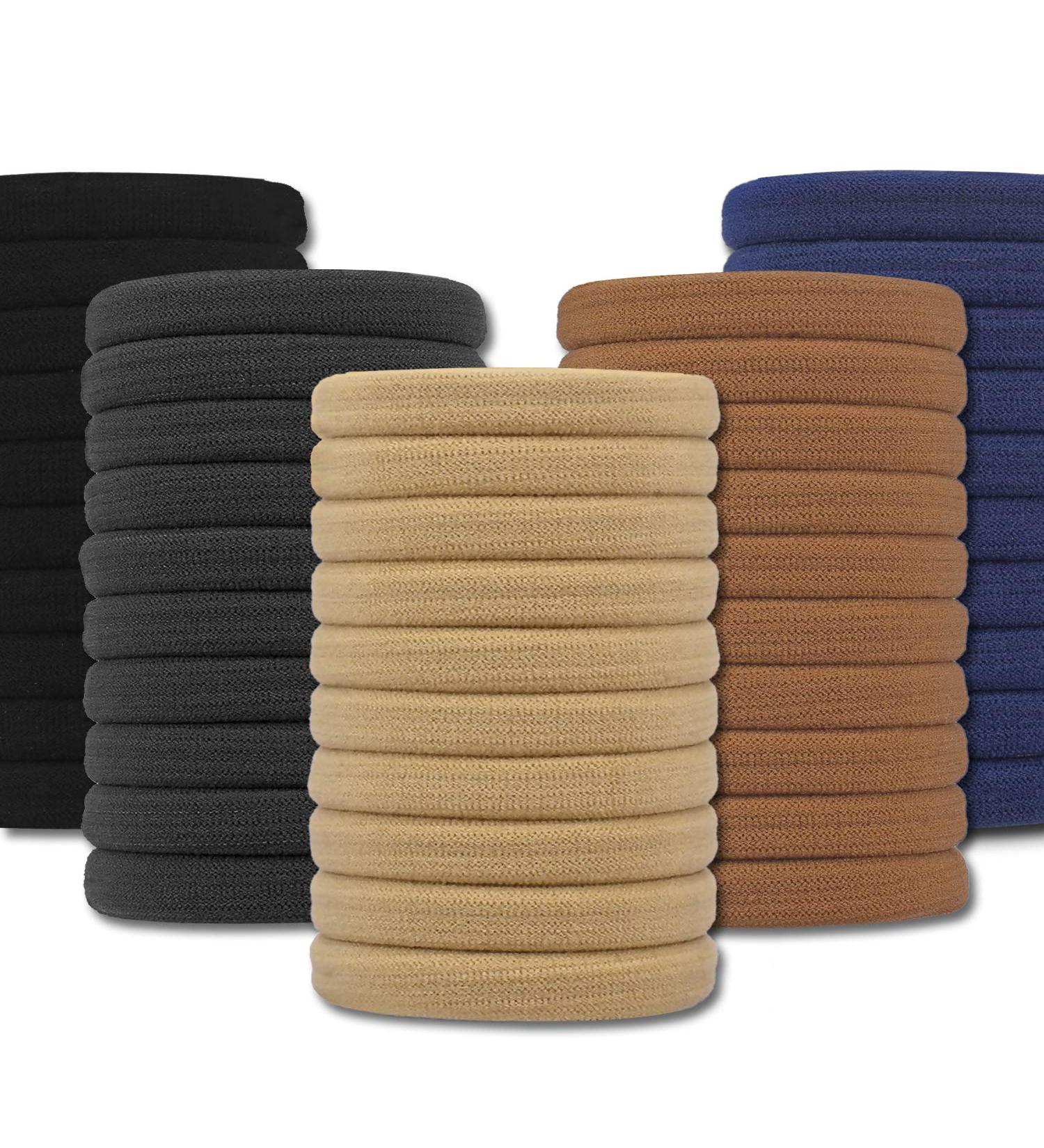 IVARYSS 50 Pcs Neutral Colors Large Thick Hair Ties for Women - Cotton Seamless Elastic Fabric Bands - Buy Online on GoSupps.com