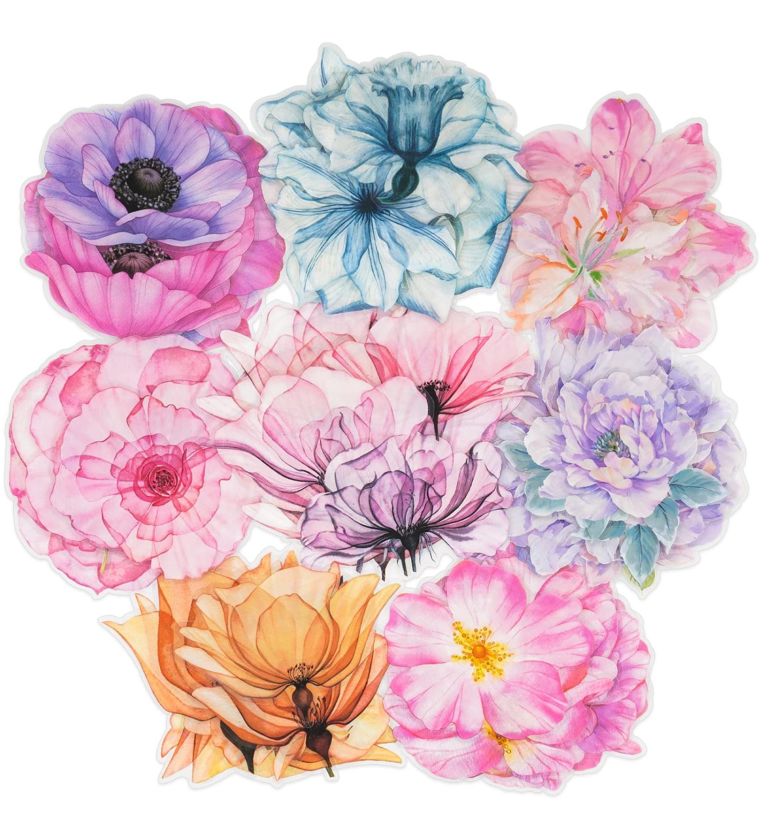 LakoArt 80-Piece Large Transparent Waterproof Flower Stickers Set - Decorative Floral Vinyl Decals for Planner, Scrapbook, Aesthetic Room Decor - Ideal for Bullet Journals, Collage & More - Buy Online on GoSupps.com