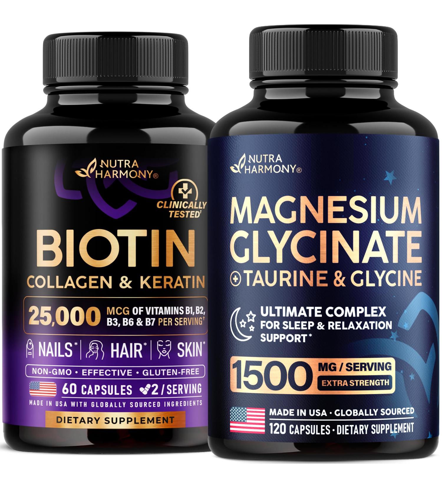 NUTRAHARMONY Biotin Collagen Keratin & Magnesium Glycinate with Glycine Capsules