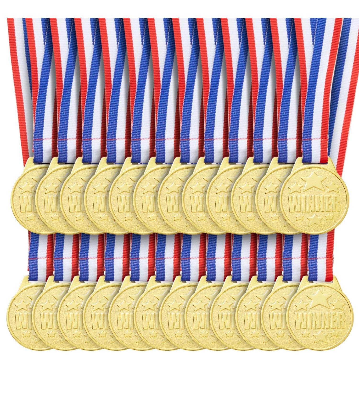 Juvale 24 Pack Gold 1.5 Winner Medals with Neck Ribbon - Perfect for Sports Tournaments and Competitions - Buy Online on GoSupps.com