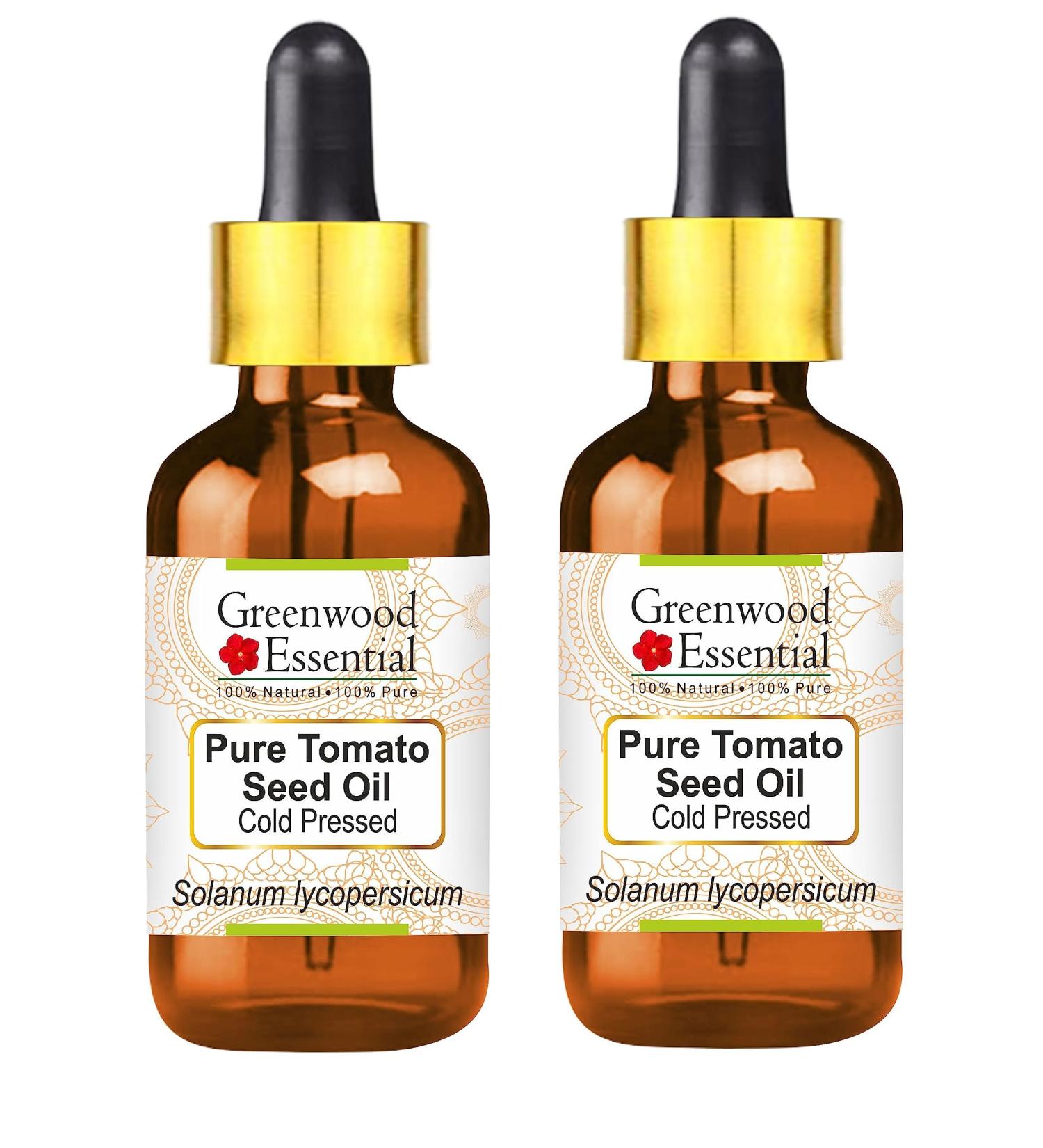 Greenwood Essential Pure Tomato Seed Oil (Solanum lycopersicum) with Glass Dropper Cold Pressed (Pack of Two) 100ml X 2 (6.76 oz) - Buy Online on GoSupps.com