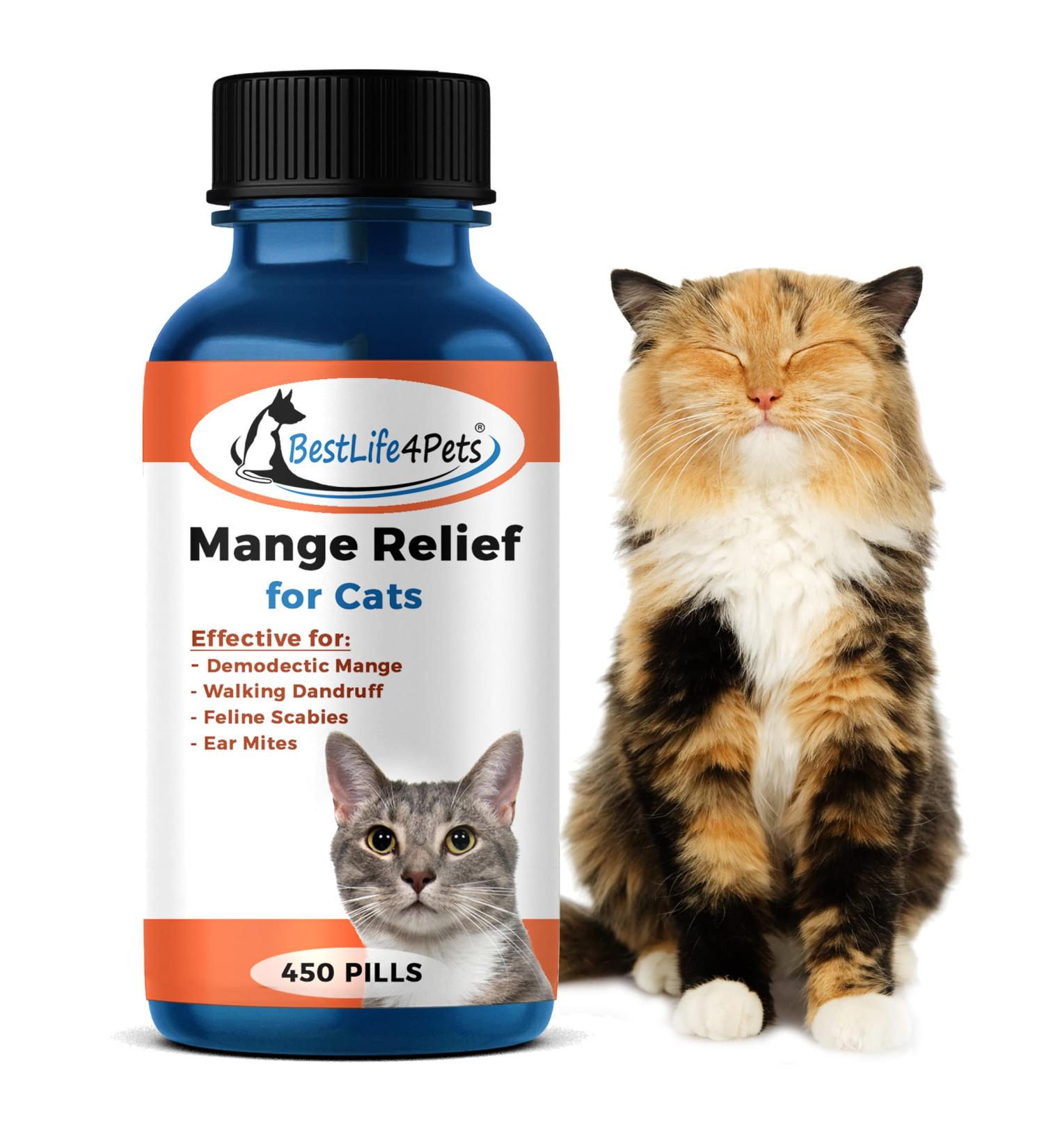 Demodectic Mange & Scabies Relief for Cats - 450 Ct Natural Pills for Ear Mites, Itch & Skin - Promotes Healthy Coat & Skin - Fast-Acting Feline Itching Relief - Buy Online on GoSupps.com