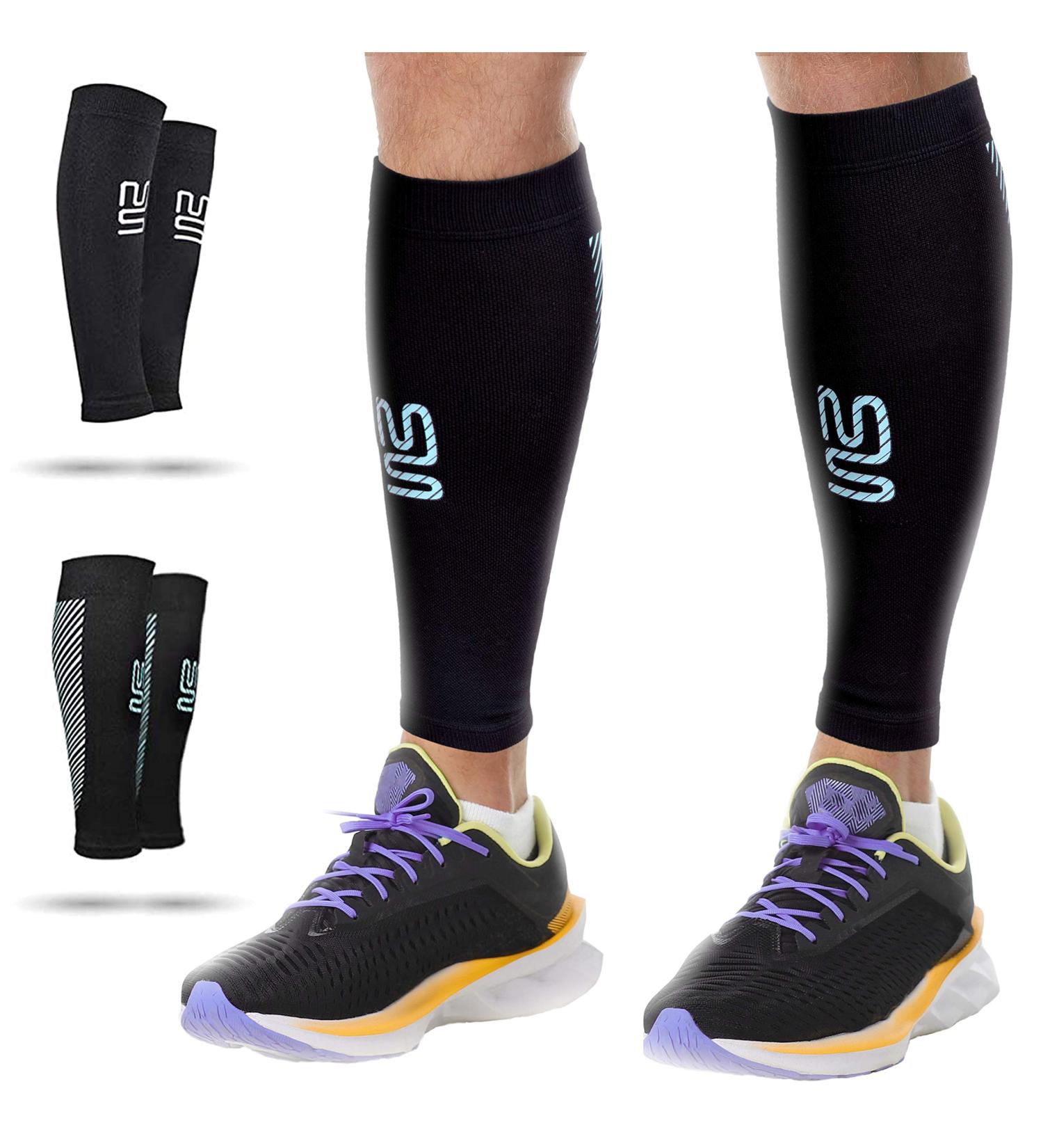 Modetro Sports Calf Compression Sleeve for Men Women 2 Pack Calf Support for Running Fitness and Shin Splints Footless Leg Socks for Torn Muscle Pain Relief (Stripes S) S ( 1 Pair ) Stripes - Buy Online on GoSupps.com