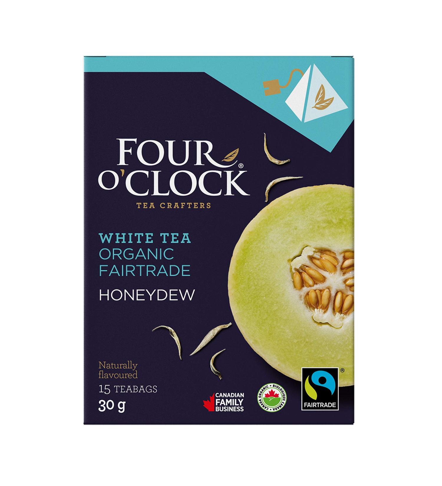 Four O'Clock Organic Fairtrade White Tea Honeydew Non-GMO Kosher Gluten-Free 15 Count Pyramid 30g - Buy Online on GoSupps.com