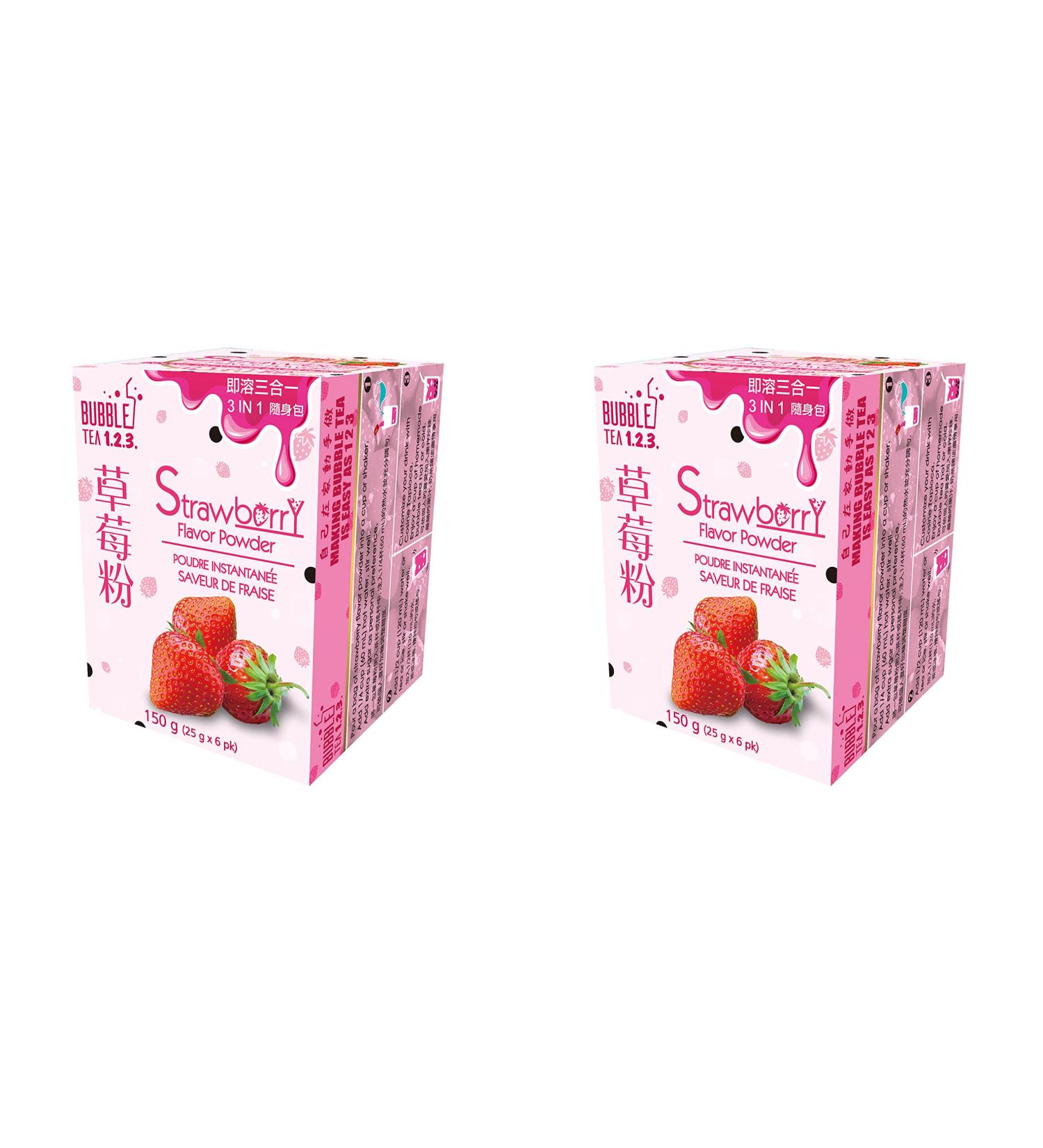 Value Pack: Bubble Tea 123 Instant Powder - Tapioca Powder - Boba Tea Pearl (Strawberry Pack of 2) Strawberry 25 g (Pack of 12)