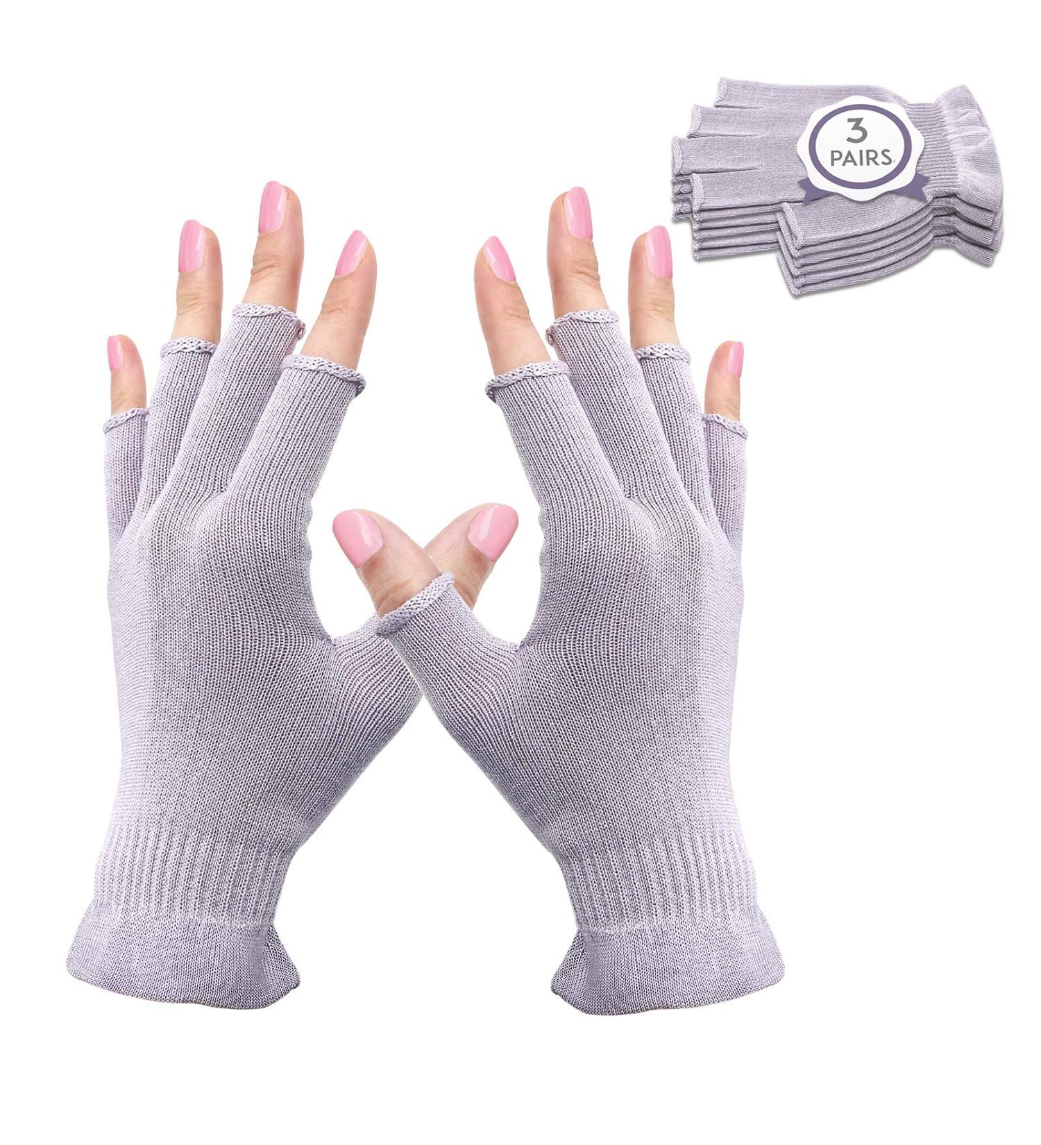 MIG4U 3 Pairs Fingerless Moisturizing Gloves for Eczema Treatment - Pale Purple L/XL - Touchscreen & UV Protection - Buy Online on GoSupps.com