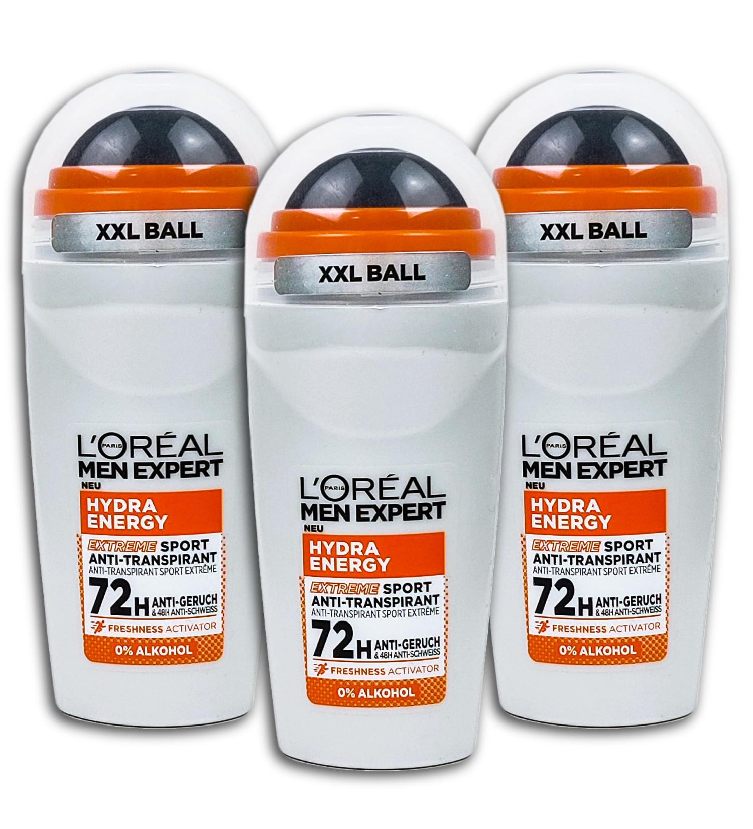 L'OR AL L'Or al Men Expert Hydra Energy Extreme Sport Roll-On Antiperspirant Deodorant Pack of 3 x 50 ml
