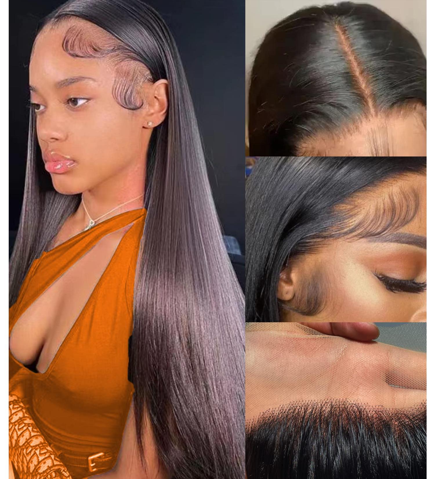 CITY GIRL 24 inch Straight Transparent HD Lace Front Wig | Human Hair Pre Plucked with Baby Hair | Easy to Wear & Go Glueless Wig for Black Women - Buy Online on GoSupps.com