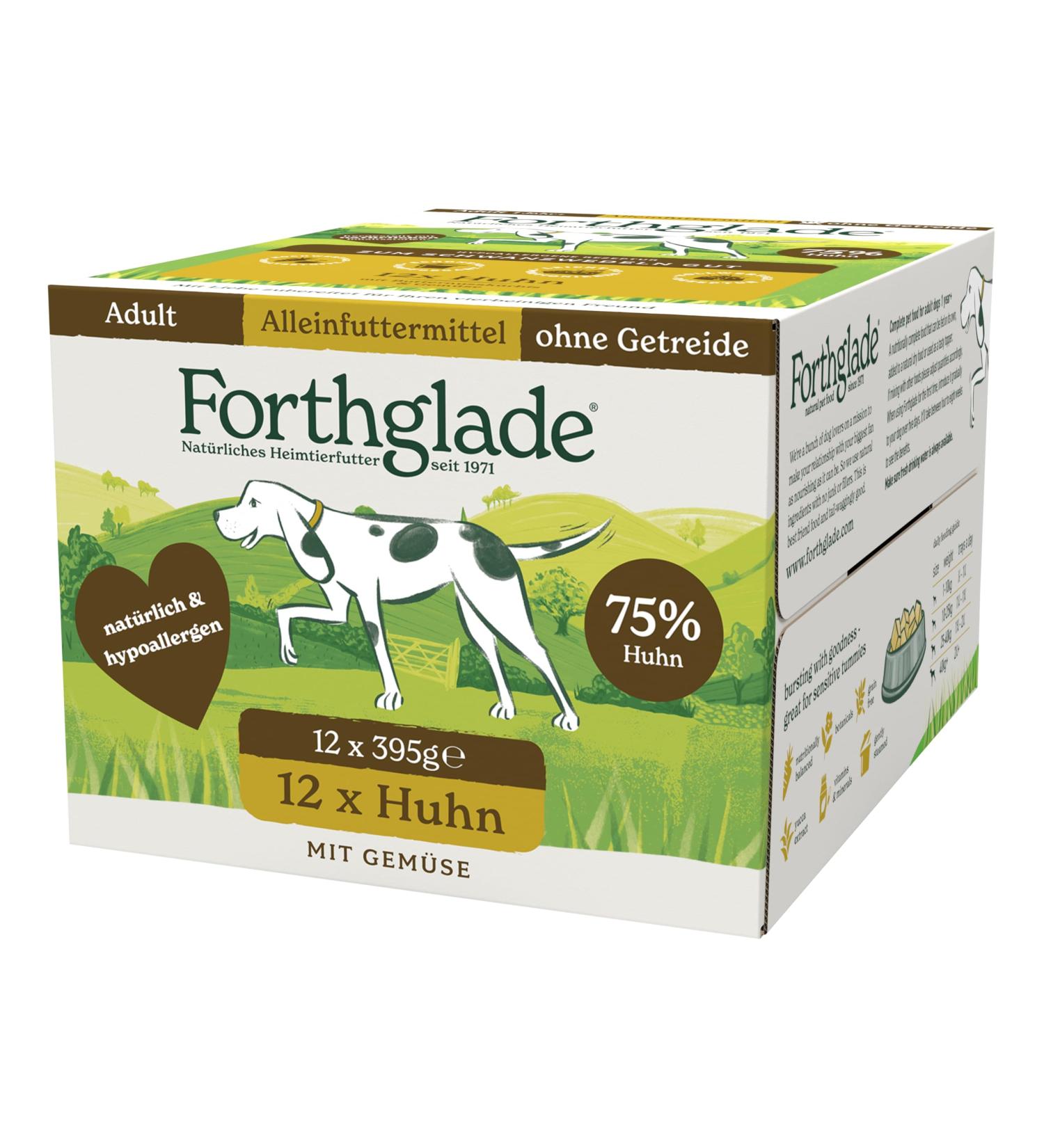 Forthglade Wet Dog Food (12 x 395g) - Grain Free Food with Chicken and Vegetables for Adult Dogs 1 Year and Older - Hypoallergenic Food for Sensitive Dogs - Buy Online on GoSupps.com