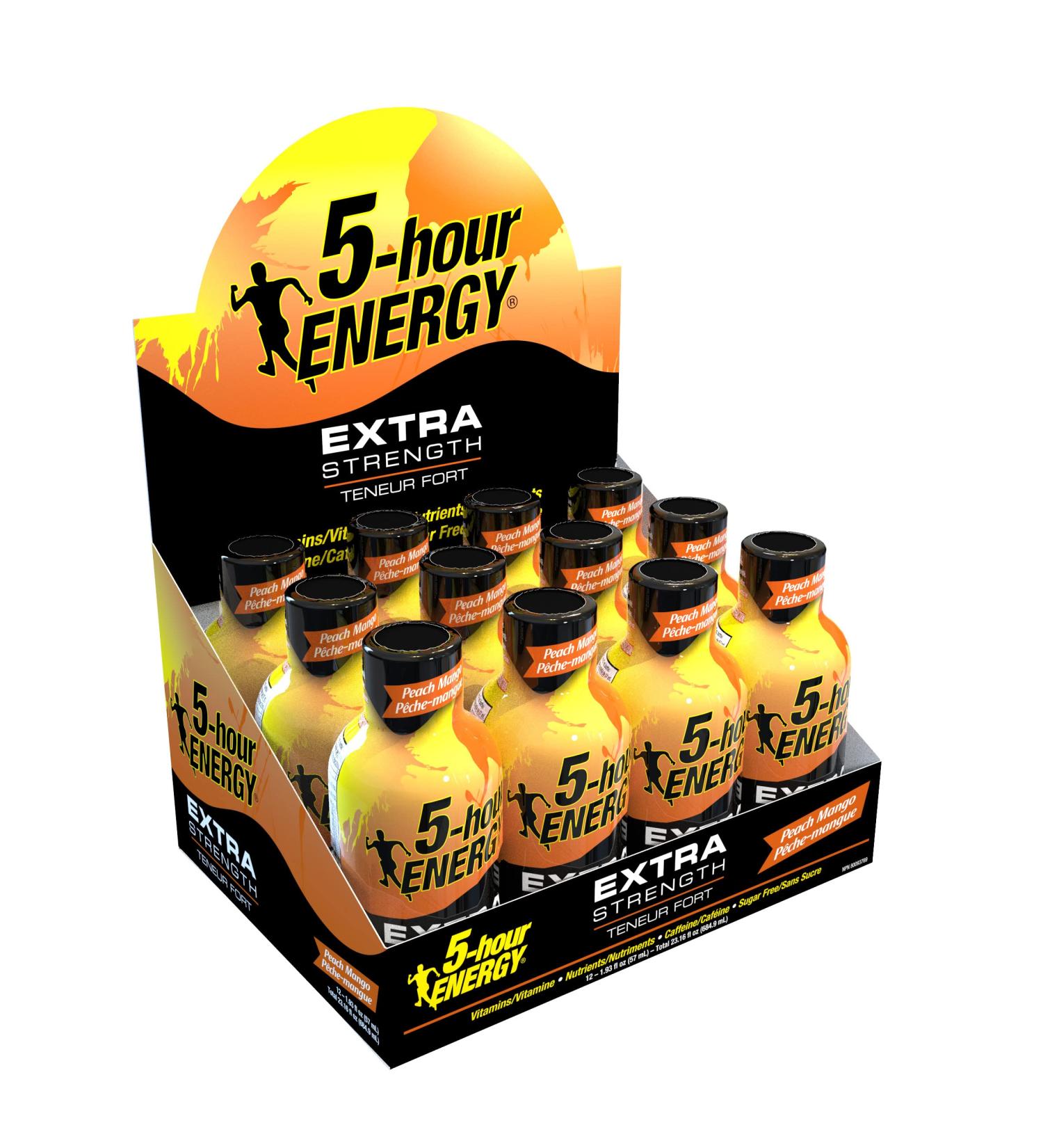 5-hour Energy - Extra Strength - Peach Mango - 1 box of 12 x 57ml bottles - Buy Online on GoSupps.com