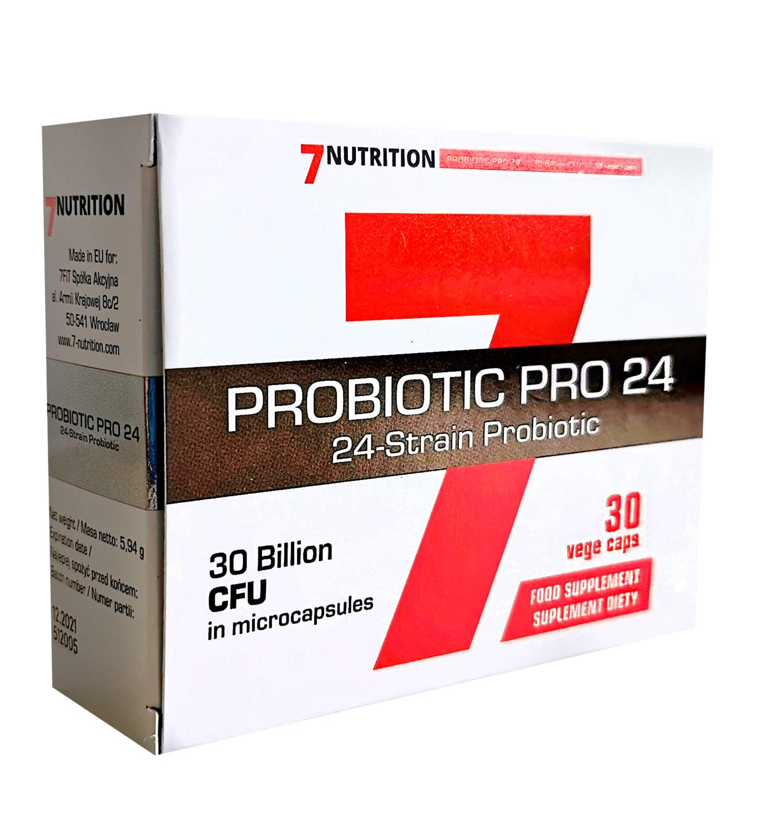 7Nutrition Probiotic Pro 24 Package of 1 x 30 Vegetable Capsules Probiotic Food Supplement 30 Billion CFU in Microcapsules Lactobacillus Acidophilus FOS Acacia Fiber