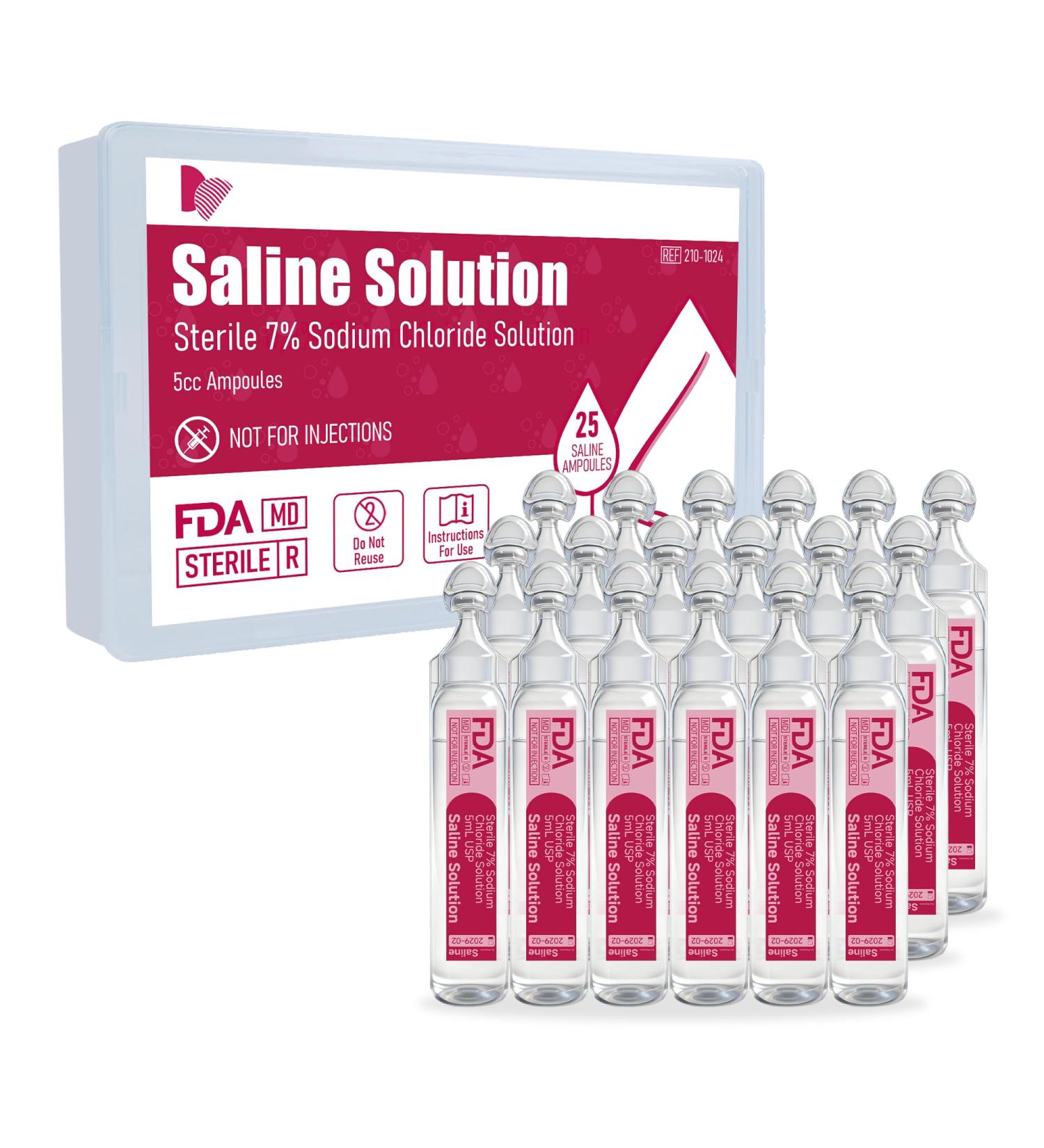 Huangift 7% Saline Solution for Nebulizer Sterile Ampoules for Nasal Care and Airway Moisturizing in Kids and Adults 25 Count (5ml Each)