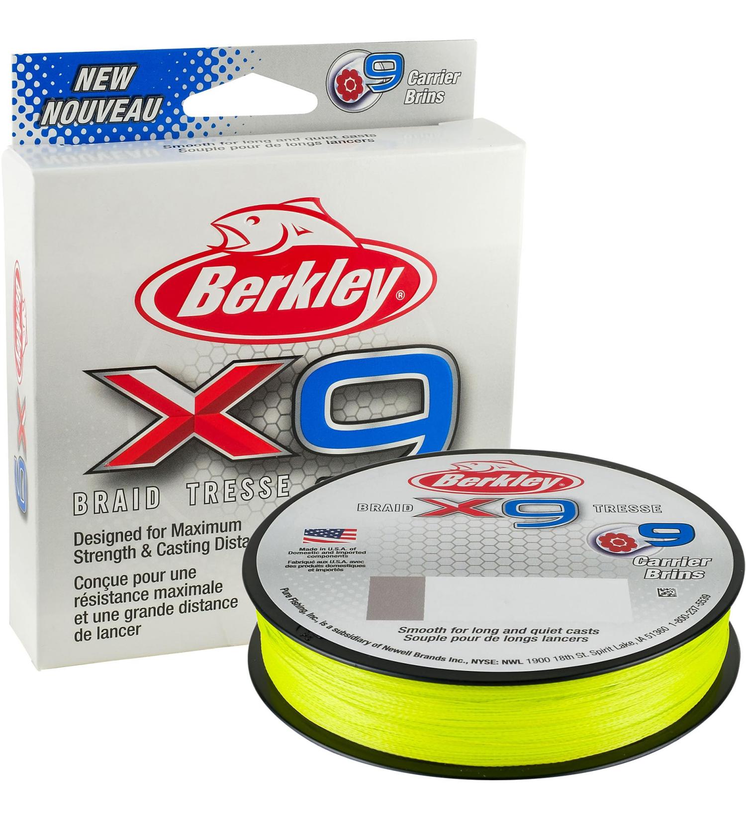 Berkley X9 Braided Fishing Line 9-Strand Braided Line for Saltwater and Freshwater Fishing 9kg 164yd 150m Flame Green