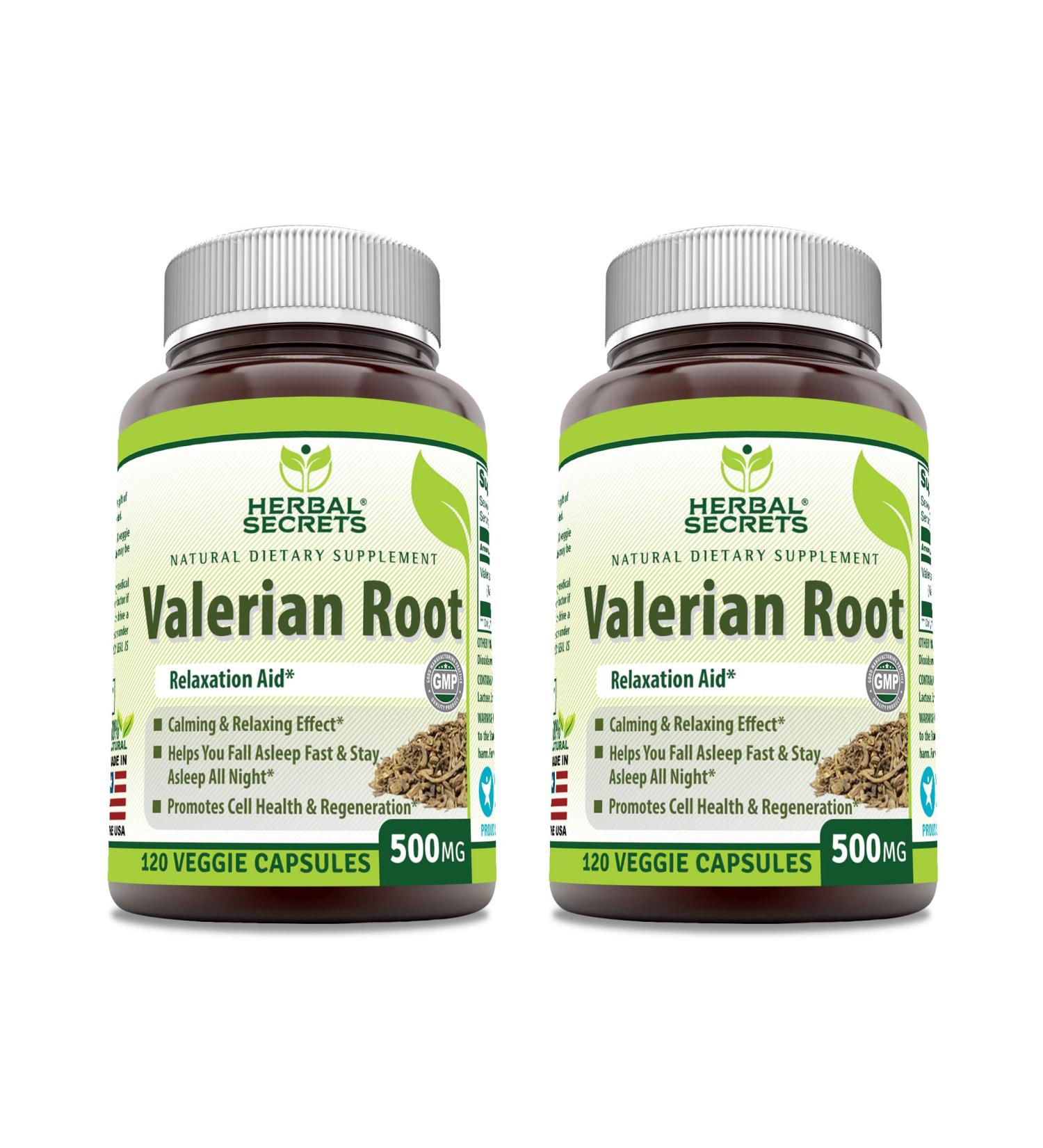 Herbal Secrets Valerian Root 500 Mg Veggie Capsules (Non-GMO)- Relaxation Aid* - Calming & Relaxing Effect, Promotes Cell Health & Regeneration* (120 Count (2 Pack)) 1 Count (Pack of 1)