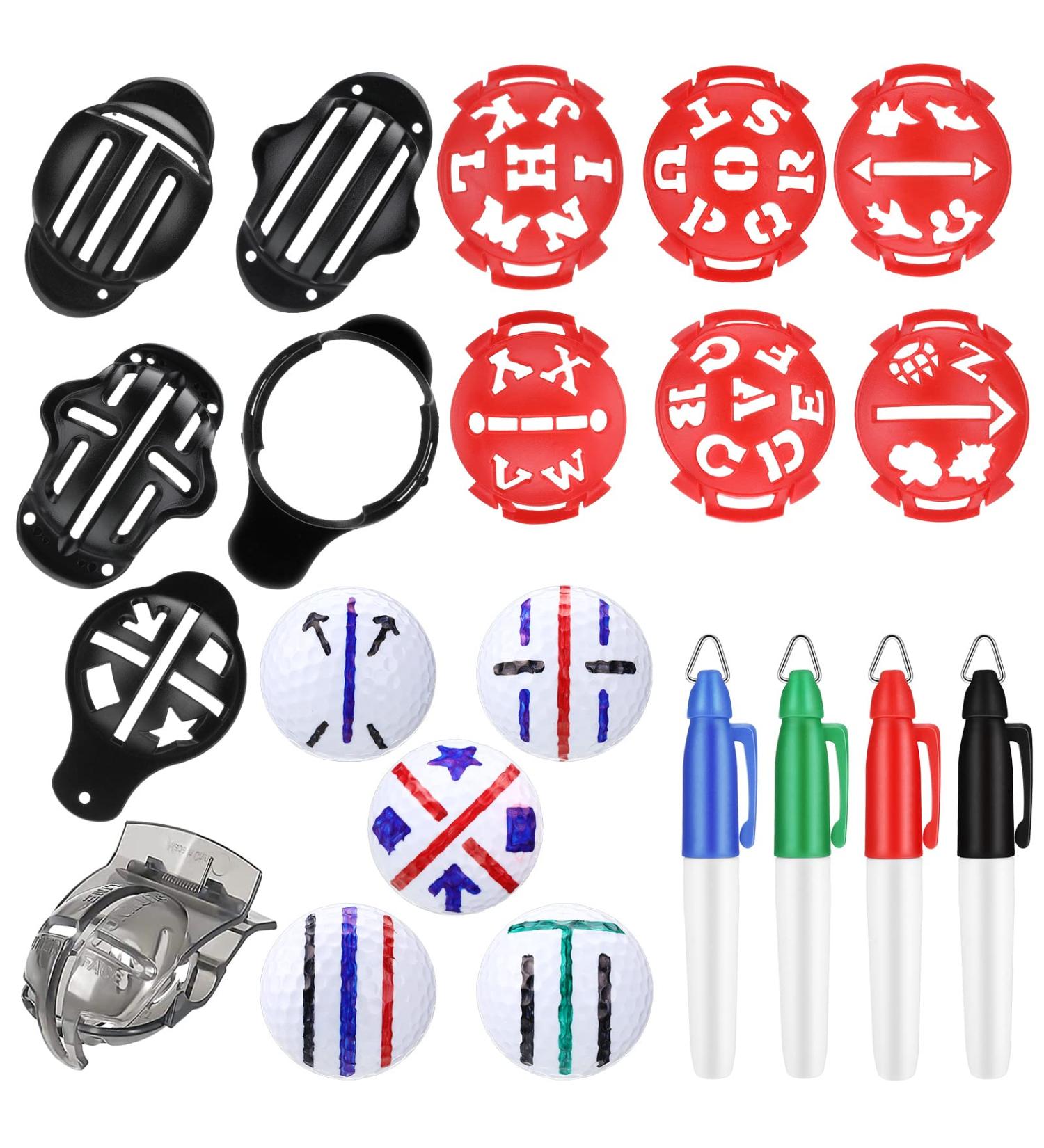 Golf Ball Marker Kit - 16 Packs with Stencils, Liner, Pens - Golf Accessories for Alignment and Identification - Buy Online on GoSupps.com
