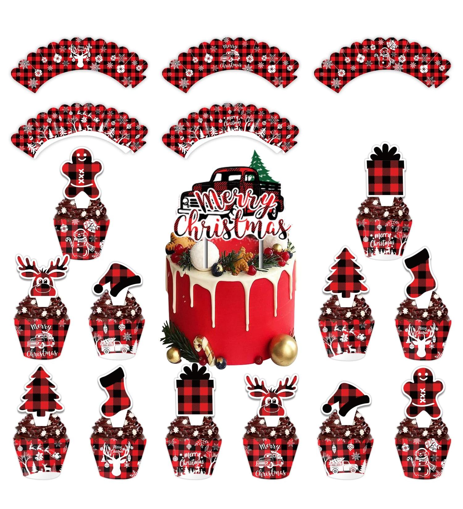 Norinoya 12Set Christmas Cupcake Toppers and Wrappers Merry Christmas Cake Topper for Christmas Eve Party Decorations Party Supplies Christmas-12 - Buy Online on GoSupps.com