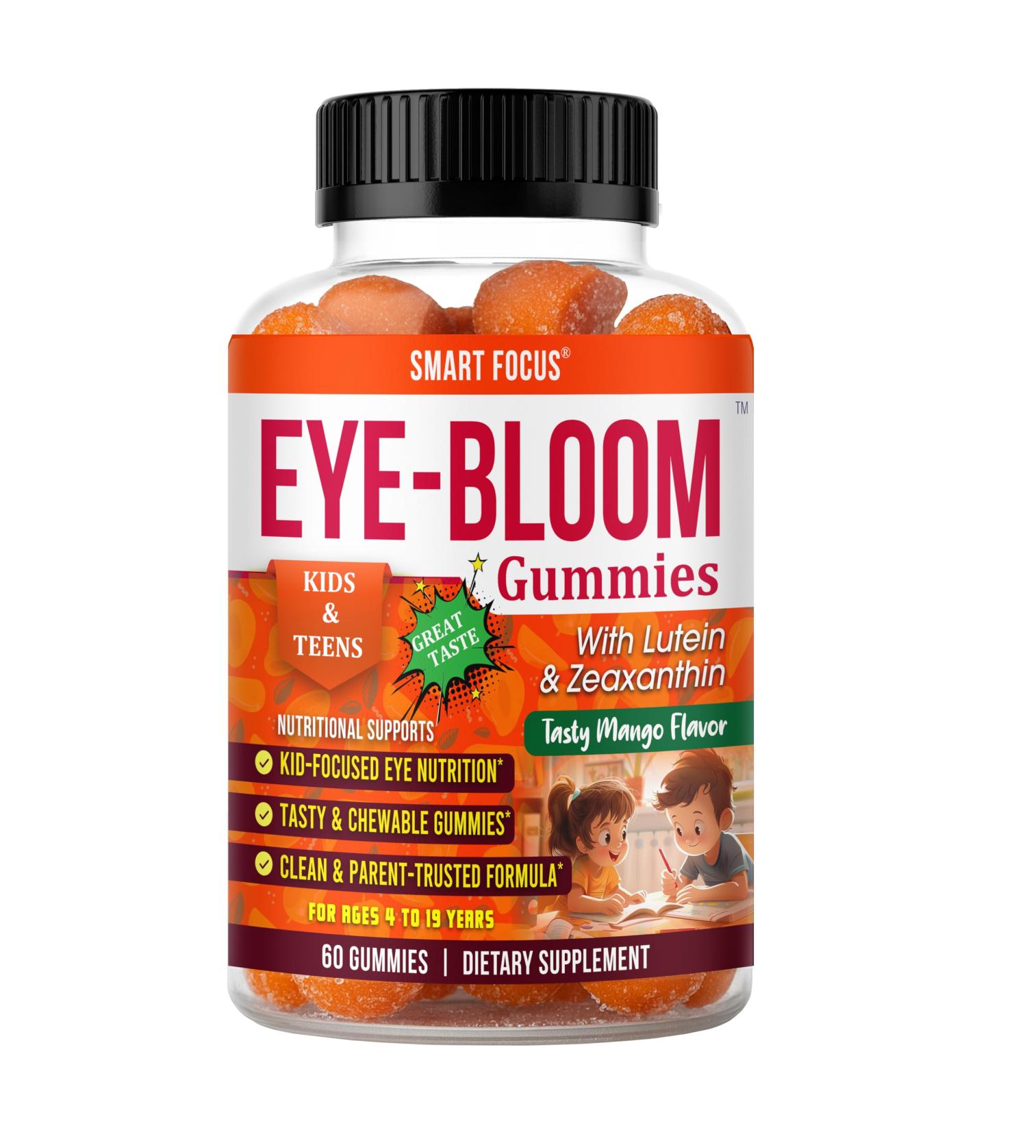 Smart Focus Eye-Bloom Lutein Eye Gummies for Kids & Teens Vision Support with Lutein & Zeaxanthin Mango Flavor 60 Gummies - Buy Online on GoSupps.com