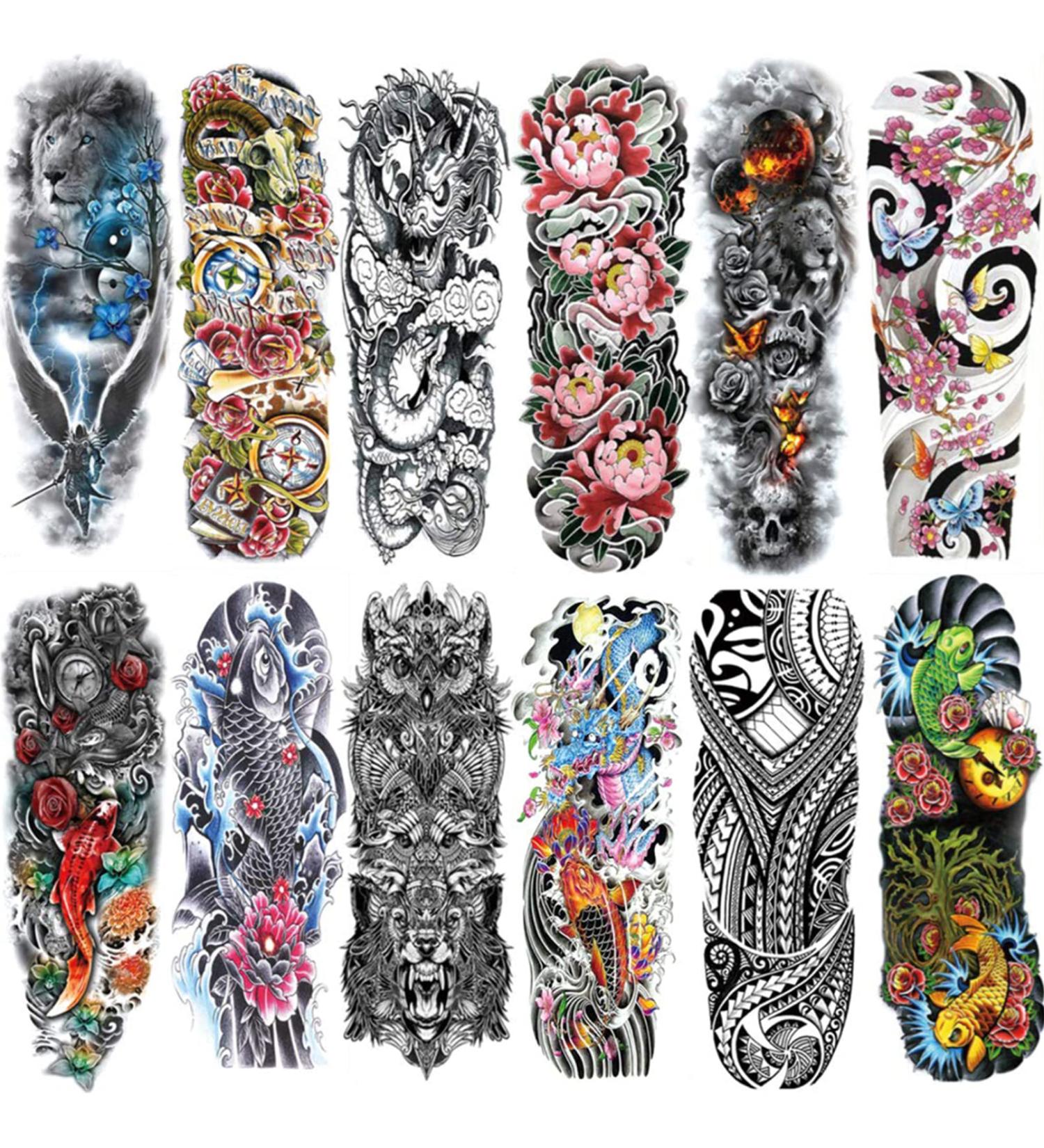 Full Arm Temporary Tattoos for Men and Women - Waterproof Sleeve Tattoo Lasts Long - Japanese Fake Tattoos for Adults - Aresvns L19 x W7 - Ideal Christmas Gift - Buy Online on GoSupps.com