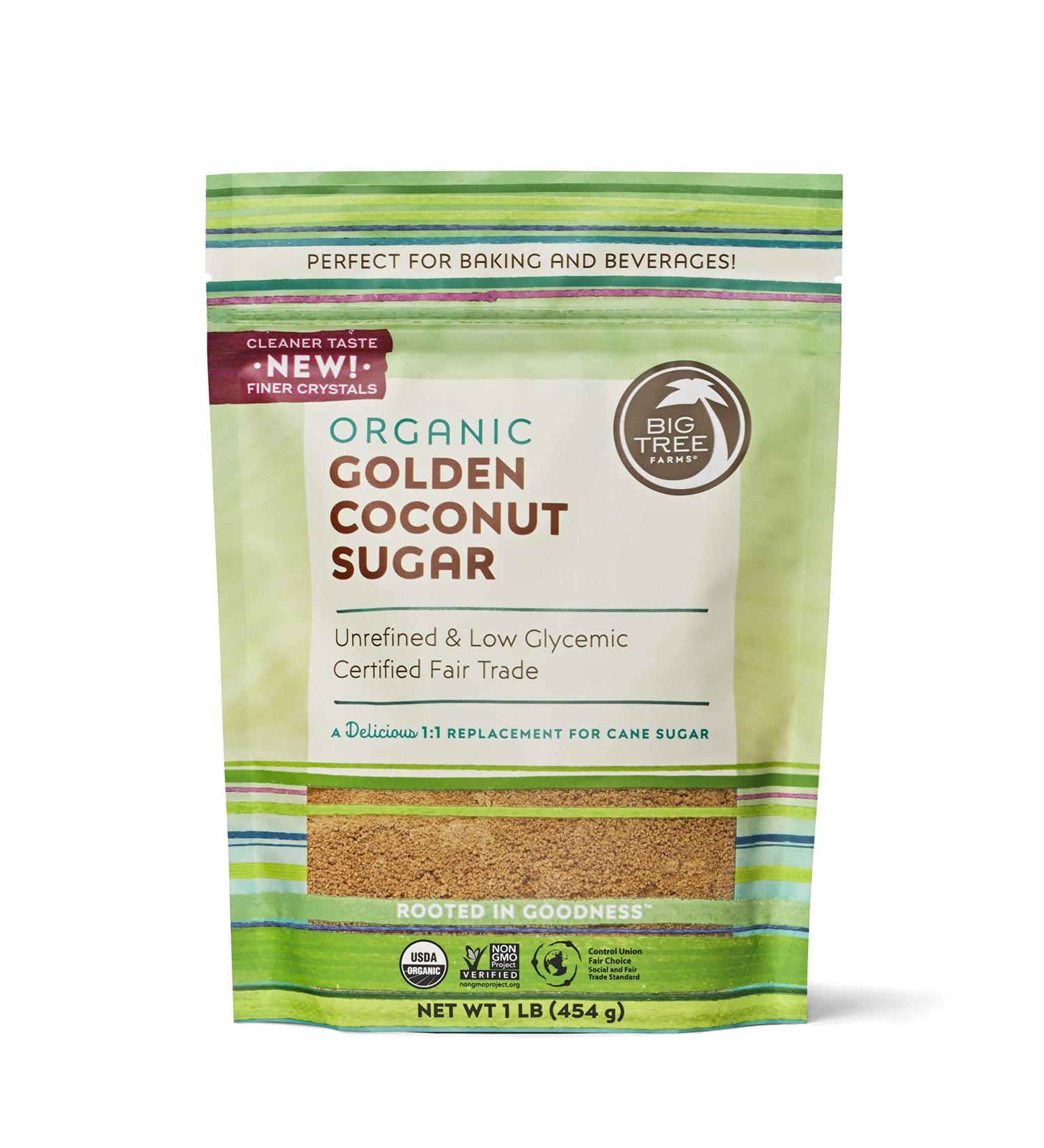 Big Tree Farms Organic Coconut Sugar - Vegan, Gluten Free, Paleo, Kosher Certified | Cane Sugar Alternative for Baking, Non GMO, Low Glycemic, Unrefined, Fair Trade | 1 lb Golden Sugar - Buy Online on GoSupps.com