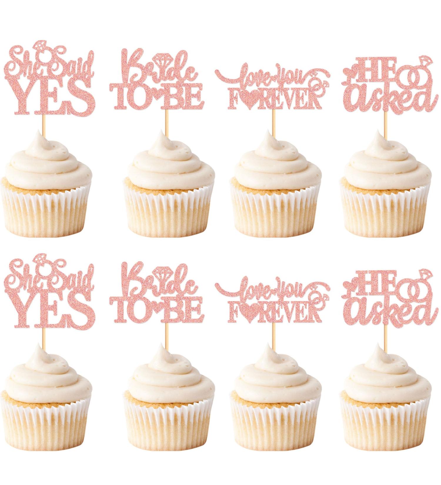 Cyodoos 24 Pcs He Asked She Said Yes Cupcake Toppers Cake Picks for Wedding Engagement Party Cake Picks for Wedding Bridal Shower Party Cake Decorations Rose Gold Rose Gold3 - Buy Online on GoSupps.com