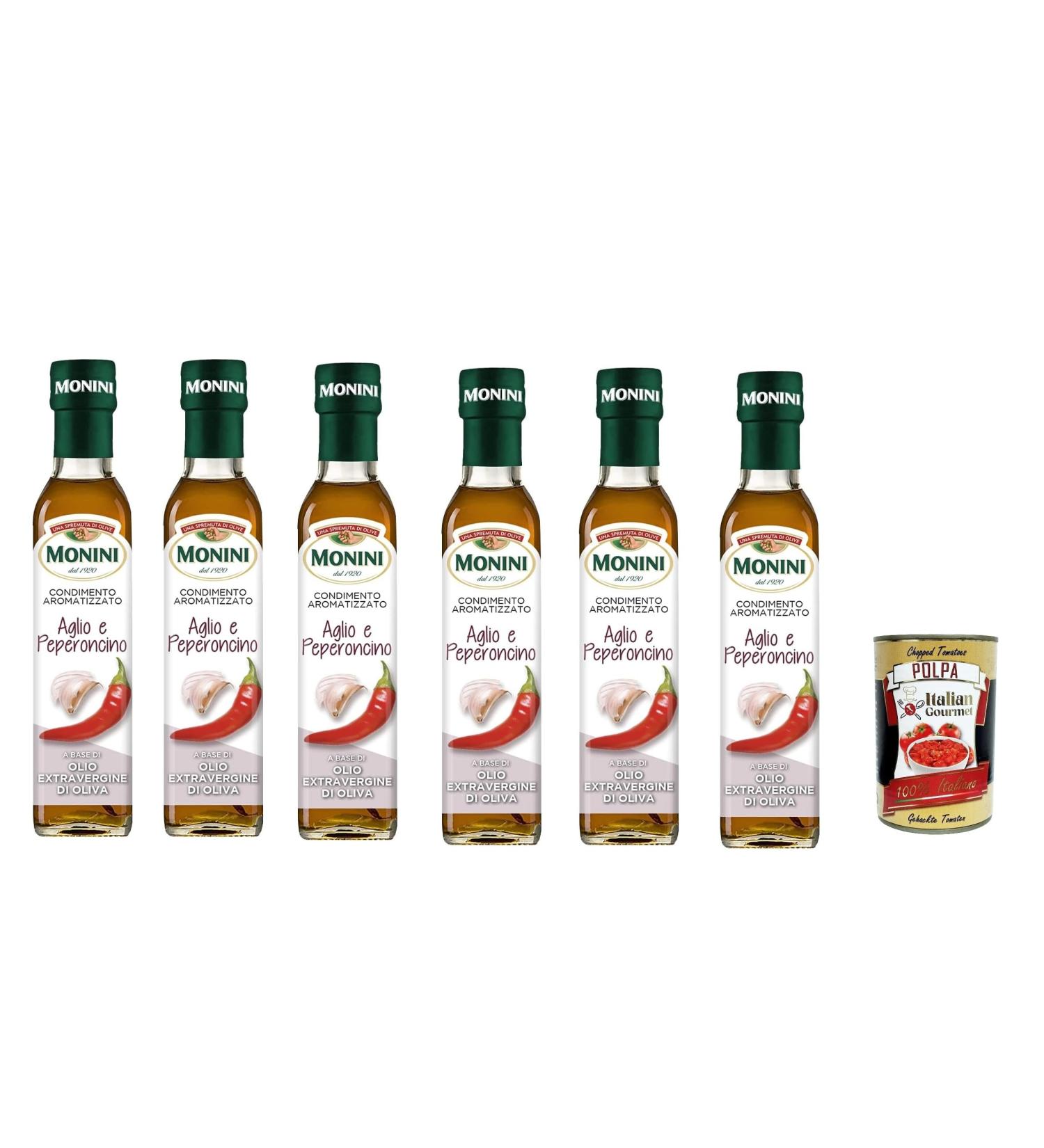  Italian Gourmet E.R. Set of 6 Monini Flavoured Spices with Extra Virgin Olive Oil 250ml + Italian Gourmet Polpa 400g - Buy Online on GoSupps.com