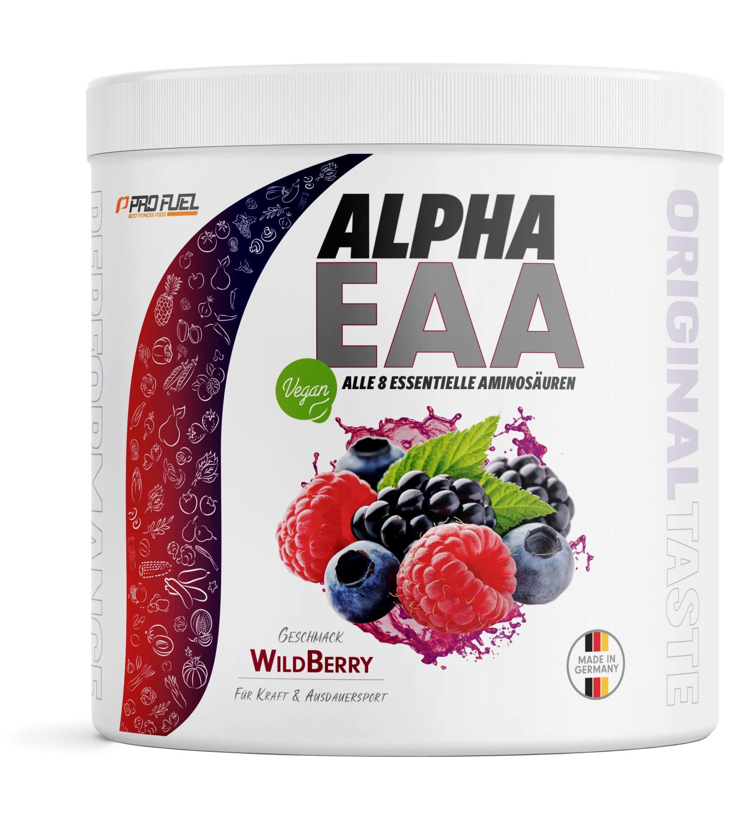 Alpha EAA Pulver 462g Wild Berry - Vegan Essential Amino Acids Powder | Delicious EAA Drink for Optimal Performance | Made in Germany - Buy Online on GoSupps.com