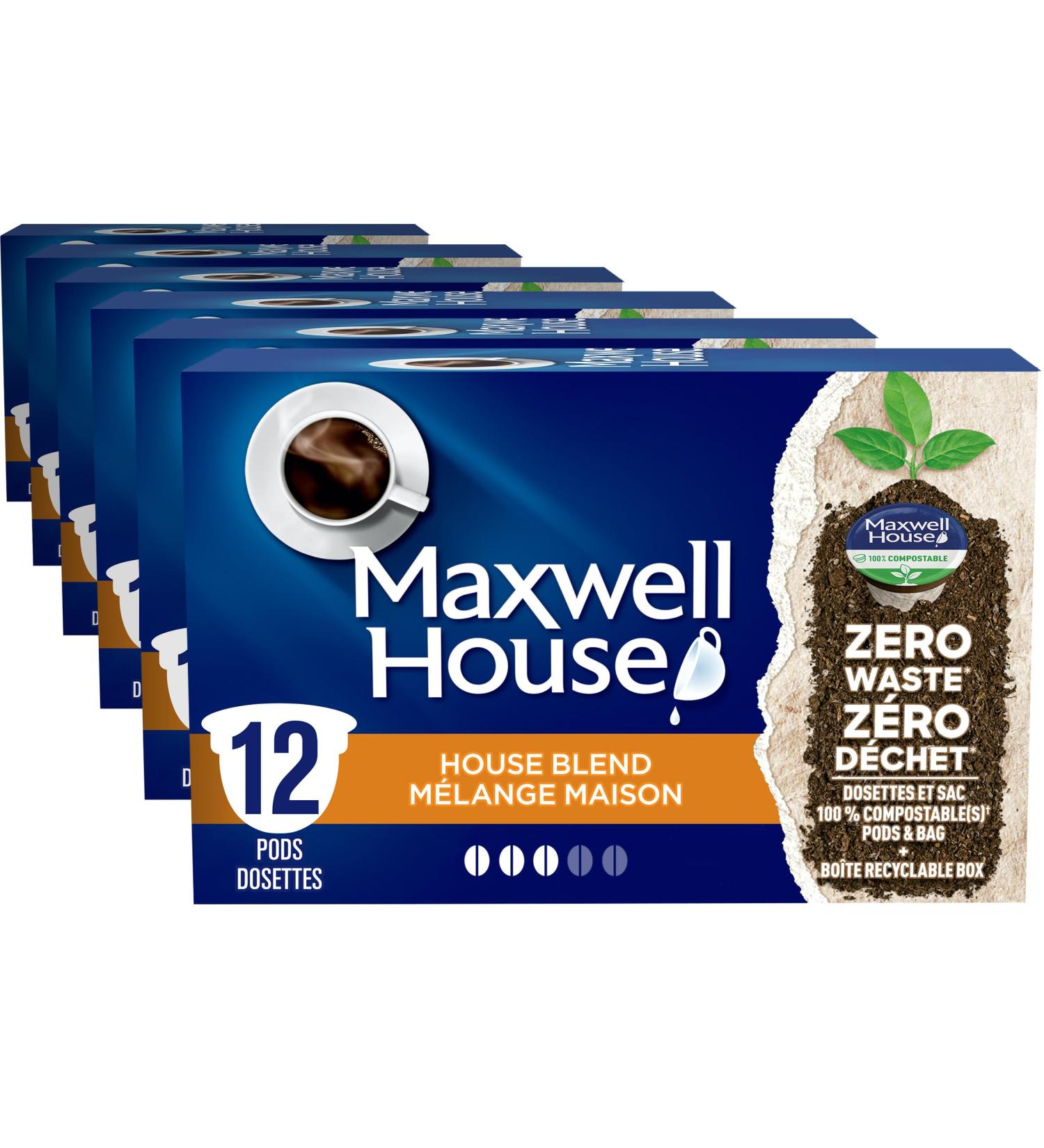 Maxwell House House Blend Coffee Certified Compostable K-Cup Coffee Pods 12 Pods House Blend House Blend 72 count (Pack of 1) - Buy Online on GoSupps.com