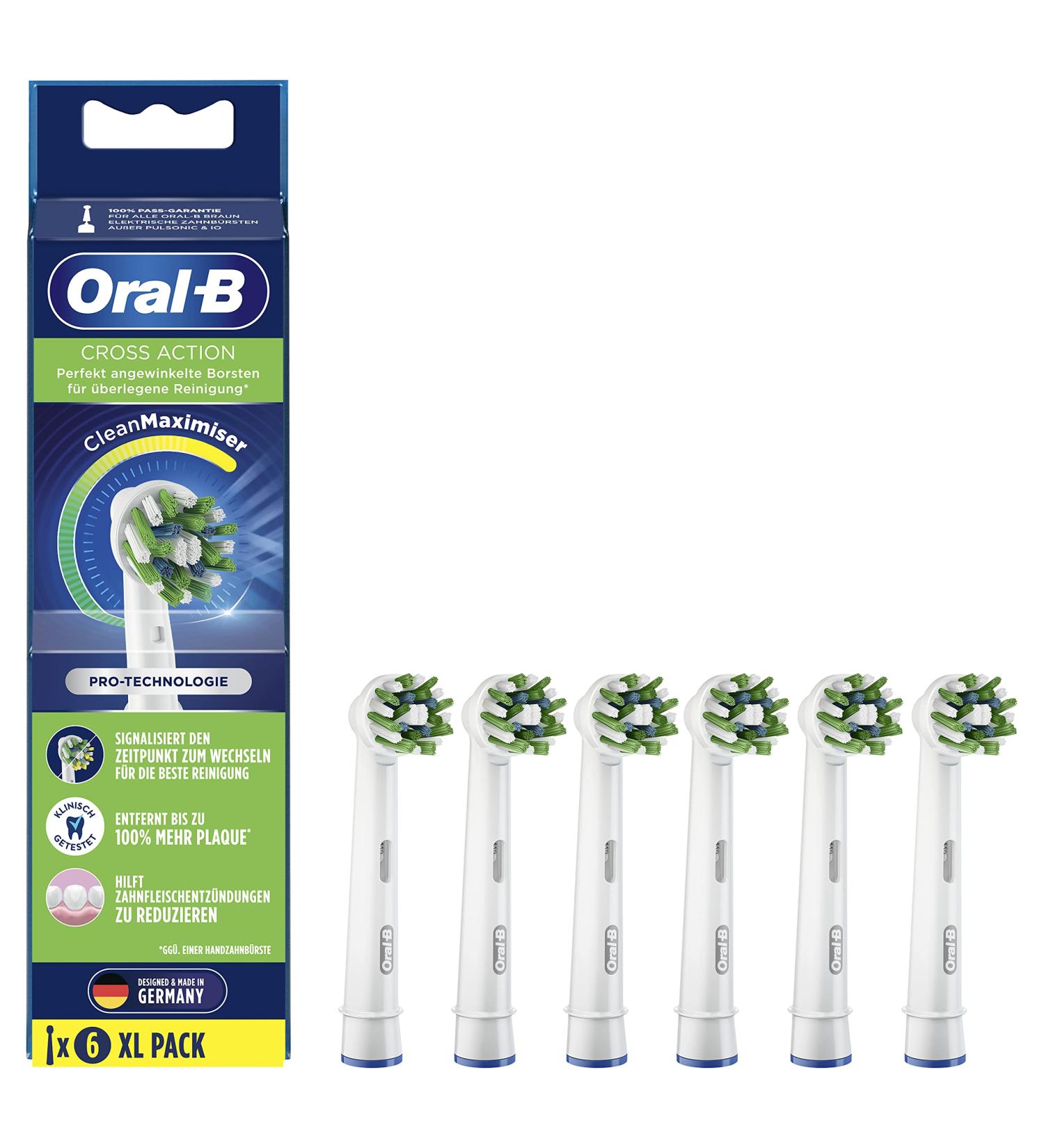 Oral-B CrossAction Brush Heads for Electric Toothbrush - 6 Pack | Holistic Mouth Cleaning with CleanMaximiser Bristles | Compatible with Oral-B Toothbrushes - Buy Online on GoSupps.com