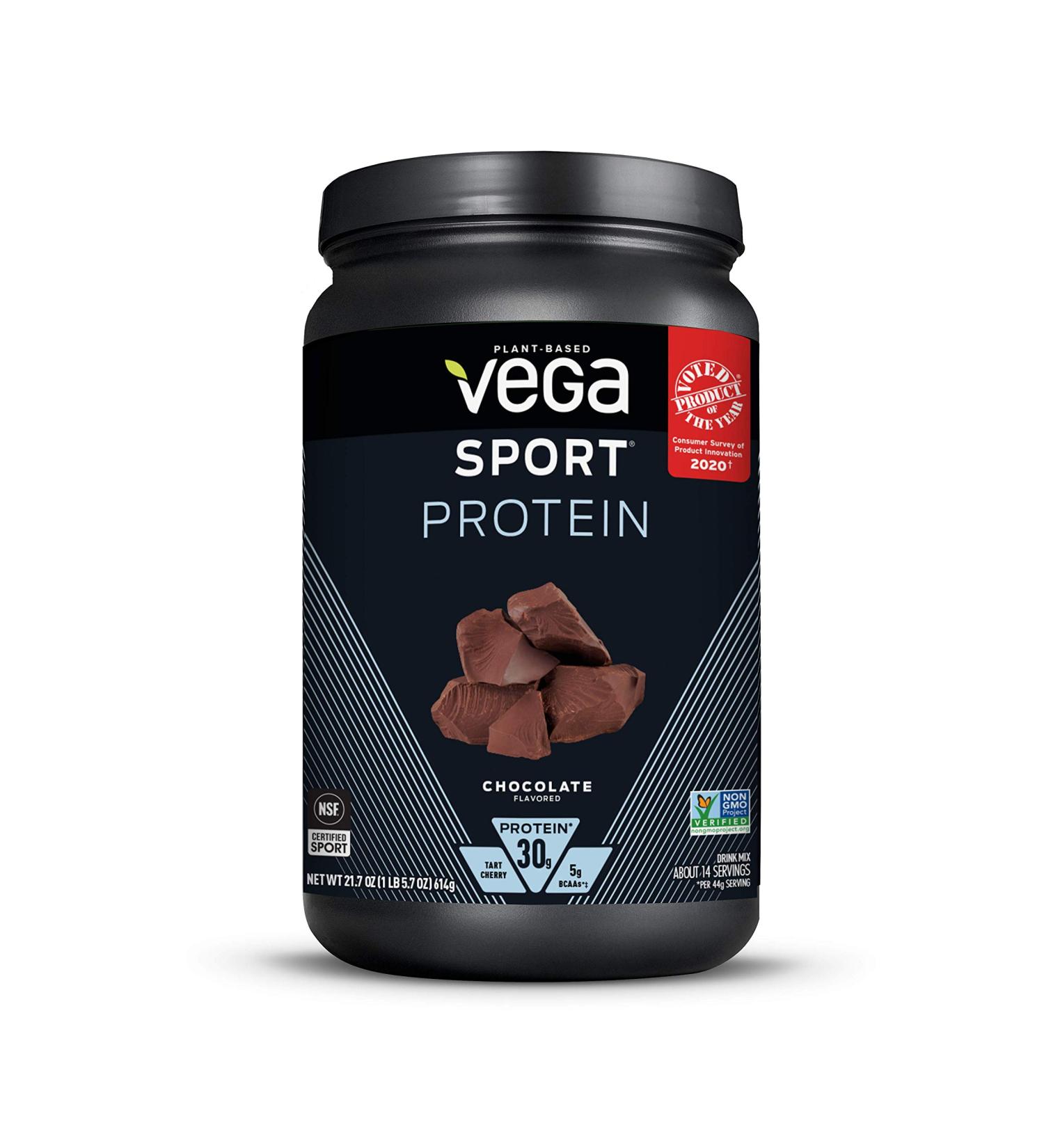 Vega Sport Protein Powder Chocolate - 14 Servings, 21.7 oz - Plant-Based Vegan Protein with BCAAs, Amino Acids, and Tart Cherry - Non Dairy, Gluten Free, Non GMO - Buy Online on GoSupps.com