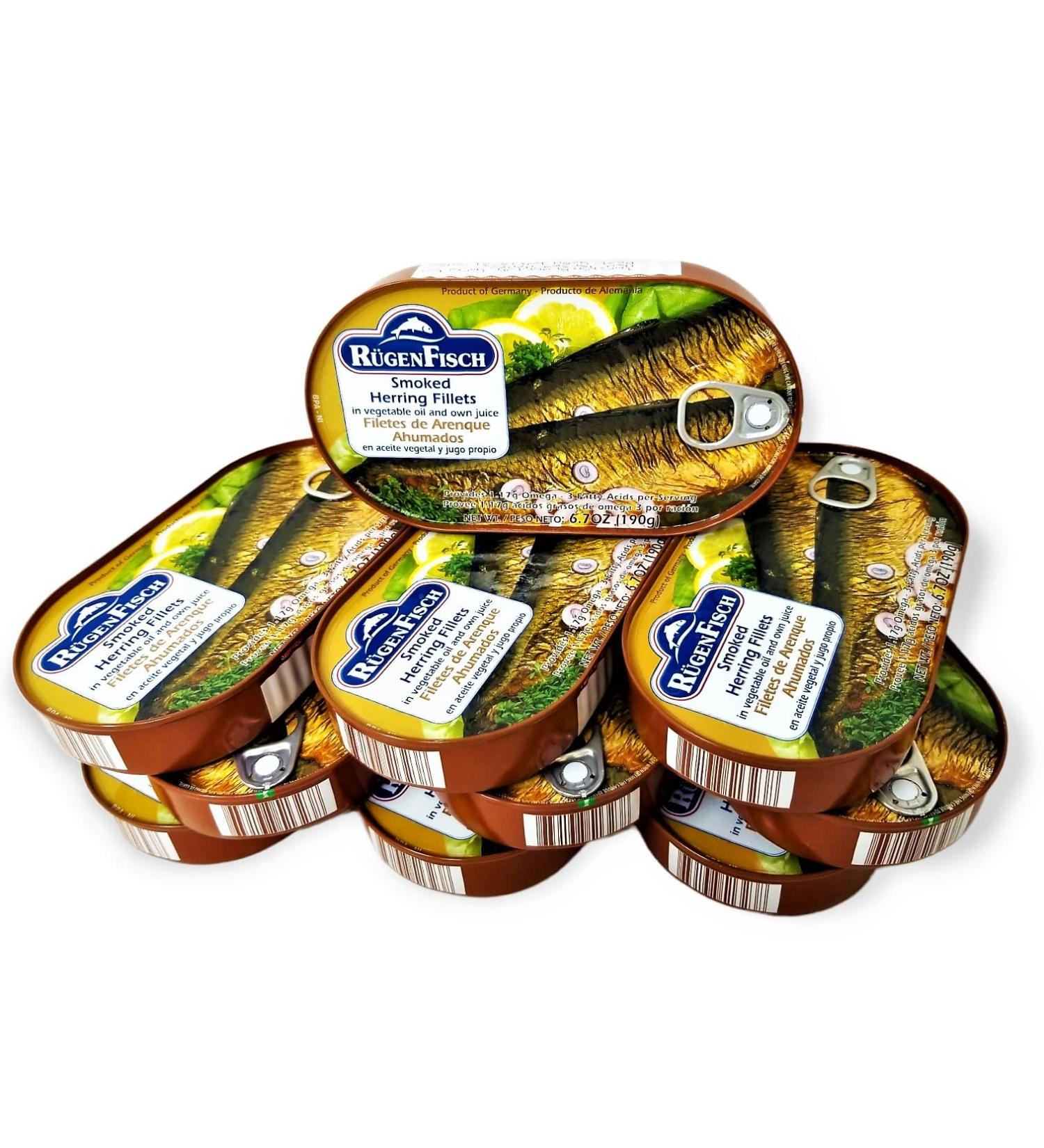 Rugenfisch Smoked Herring Fillets 6.7 oz (10 Pack) - Premium Quality Filets de Hareng Fumes - Pack of 10 Fillets for Delicious Meals - Buy Online on GoSupps.com