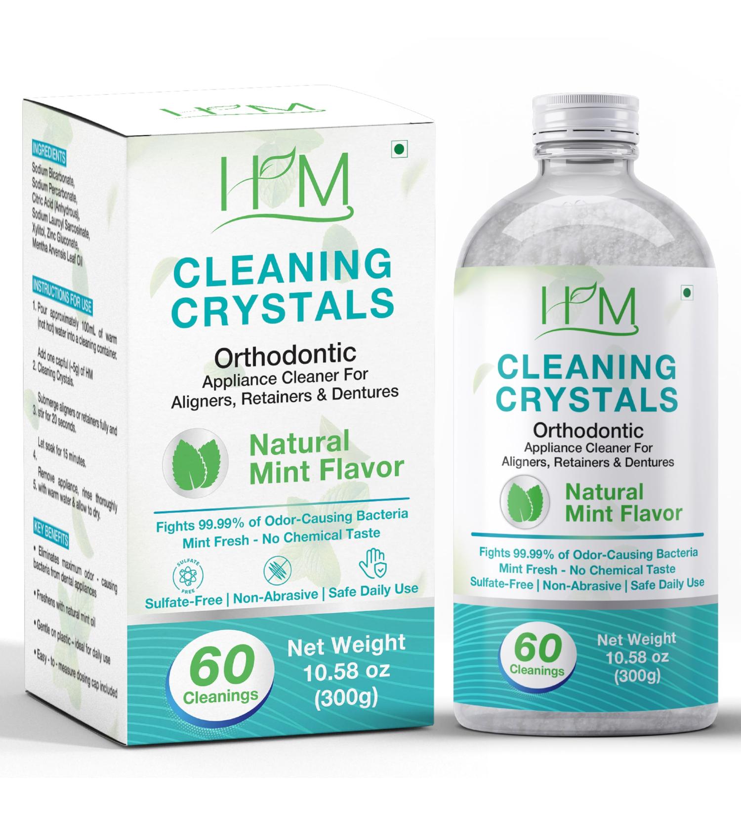 Happy Moms HM Cleaning Crystals for Aligners Retainers & Dentures Natural Mint Flavor | Eliminates Odor & Freshens | Sulfate-Free Non-Abrasive Daily Appliance Cleaner 60 Cleanings (300g) - Buy Online on GoSupps.com