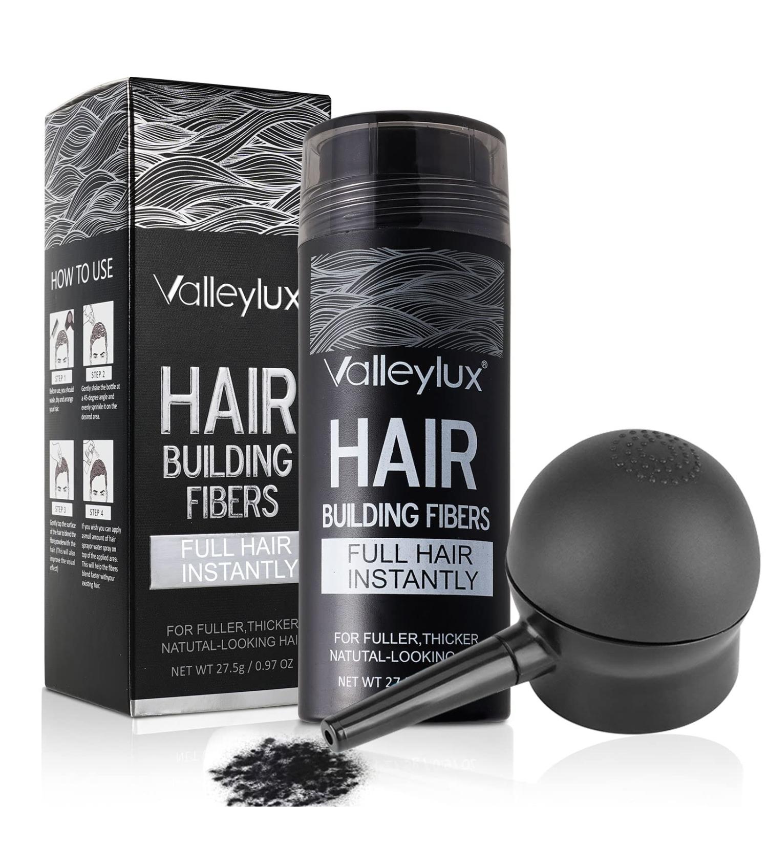 Hair Building Fibers with Spray Applicator Pump - Instantly Thicker Fuller Hair, Conceals Hair Loss in 30 Sec - 4 Shades for Men & Women - 27.5g (Black) - Buy Online on GoSupps.com