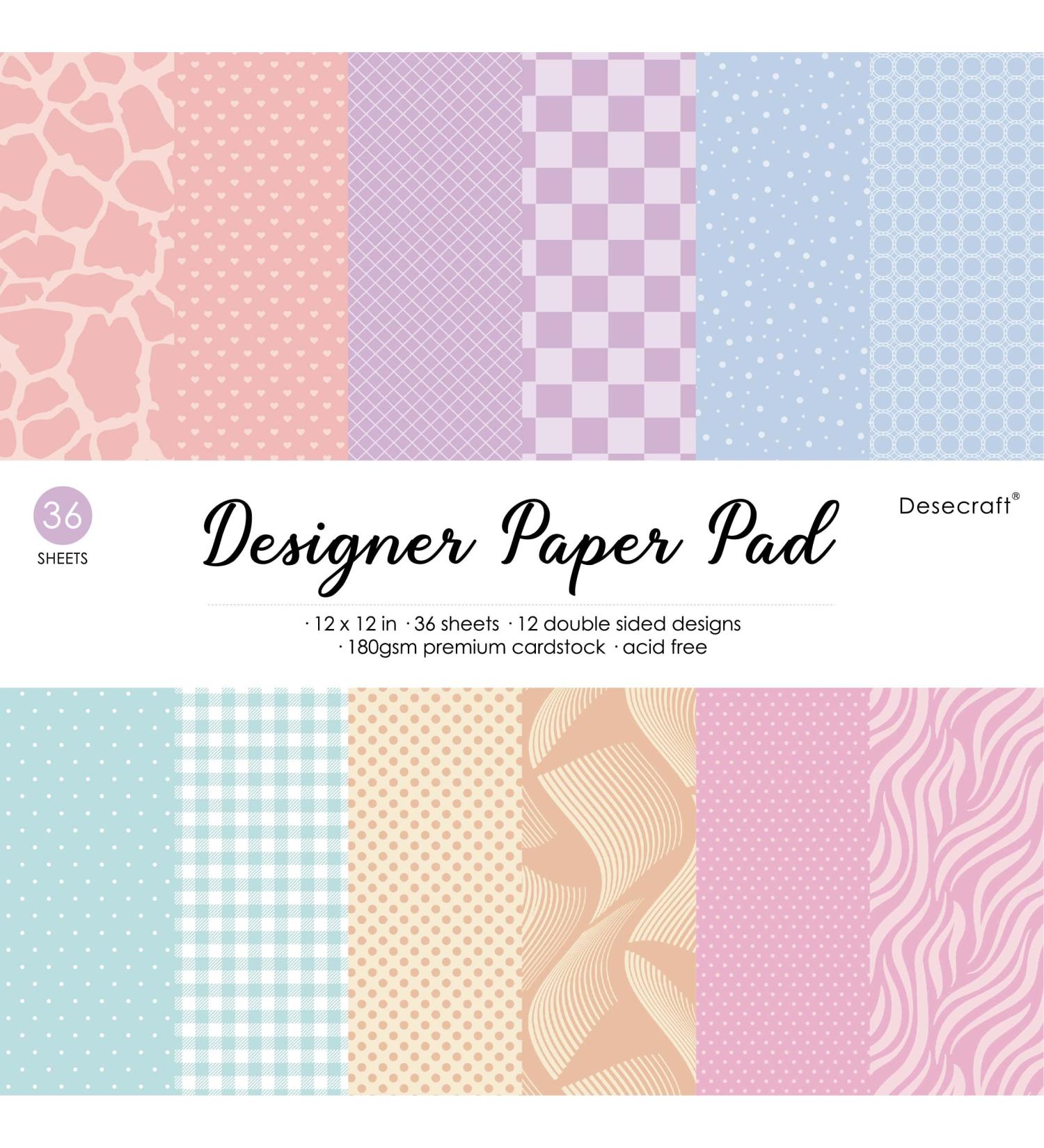 Desecraft Double Sided Pastel Paper Pad - 12x12 Inch - 36 Sheets for Scrapbooking and Card Making - Buy Online on GoSupps.com