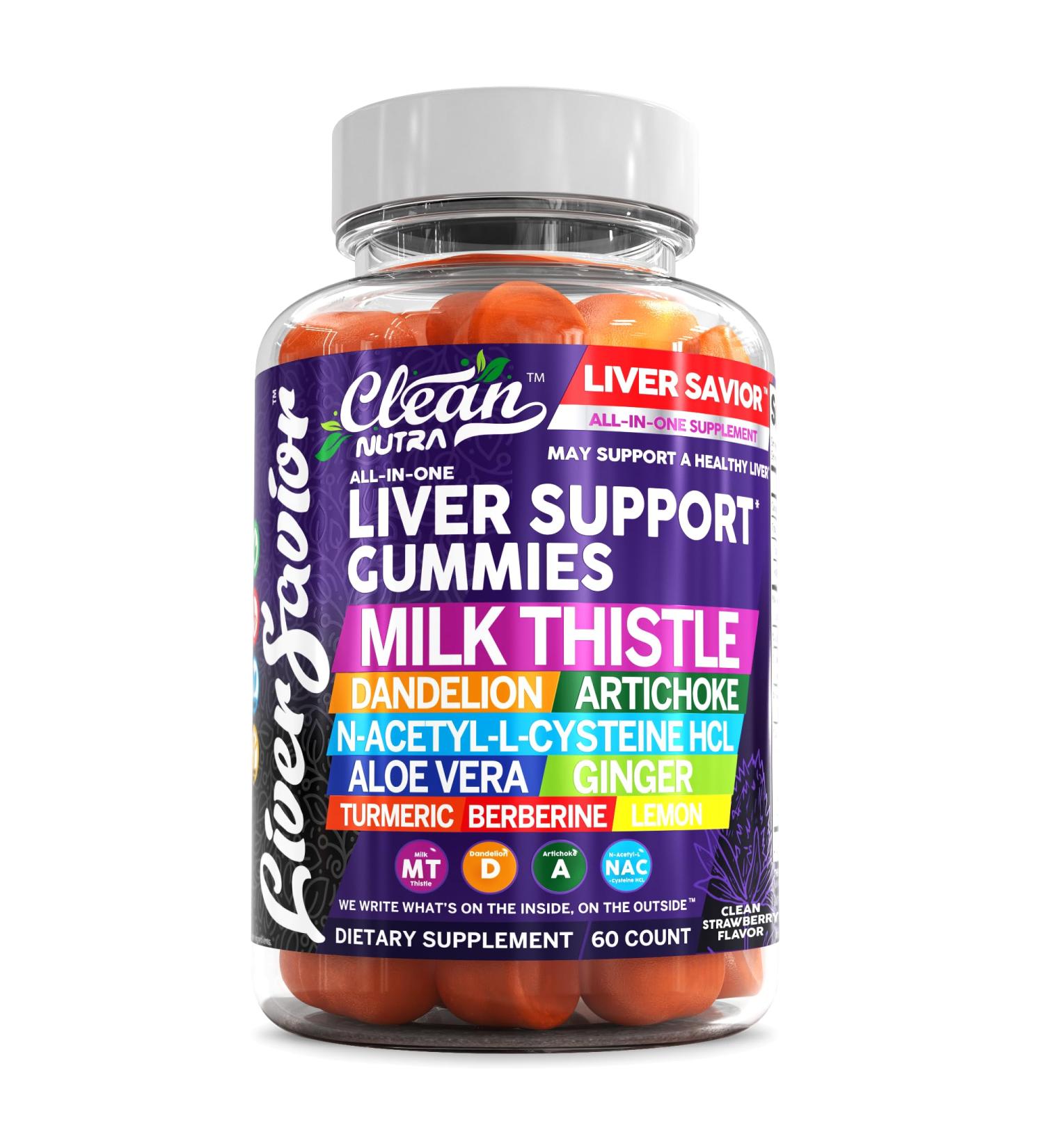 Clean Nutra Liver Cleanse Detox & Repair Gummies | Milk Thistle Gummy Liver Support Vitamins | Dandelion Artichoke Aloe Vera Ginger Berberine Lemon N-Acetyl-L-Cysteine Turmeric Supplement HCL 1 - Buy Online on GoSupps.com
