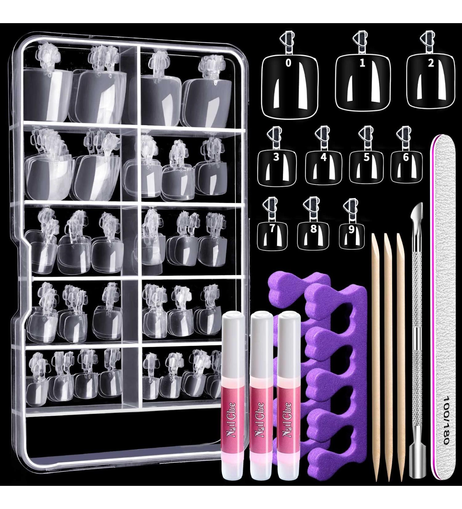 Teenitor 100pcs Clear Press on False Toenail Kit with Glue, Cuticle Pusher & File - Full Cover Fake Toenails for Salon - Buy Online on GoSupps.com