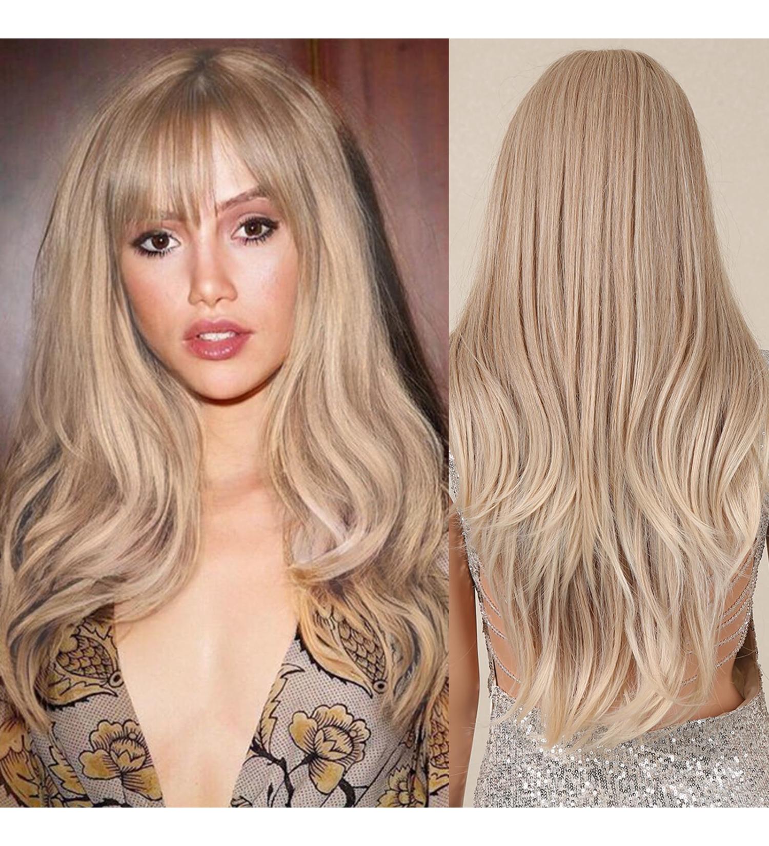 Allbell Strawberry Blonde Long Wavy Wig for Women | Heat-Resistant Synthetic Hair for Daily Wedding & Cosplay Use - Buy Online on GoSupps.com